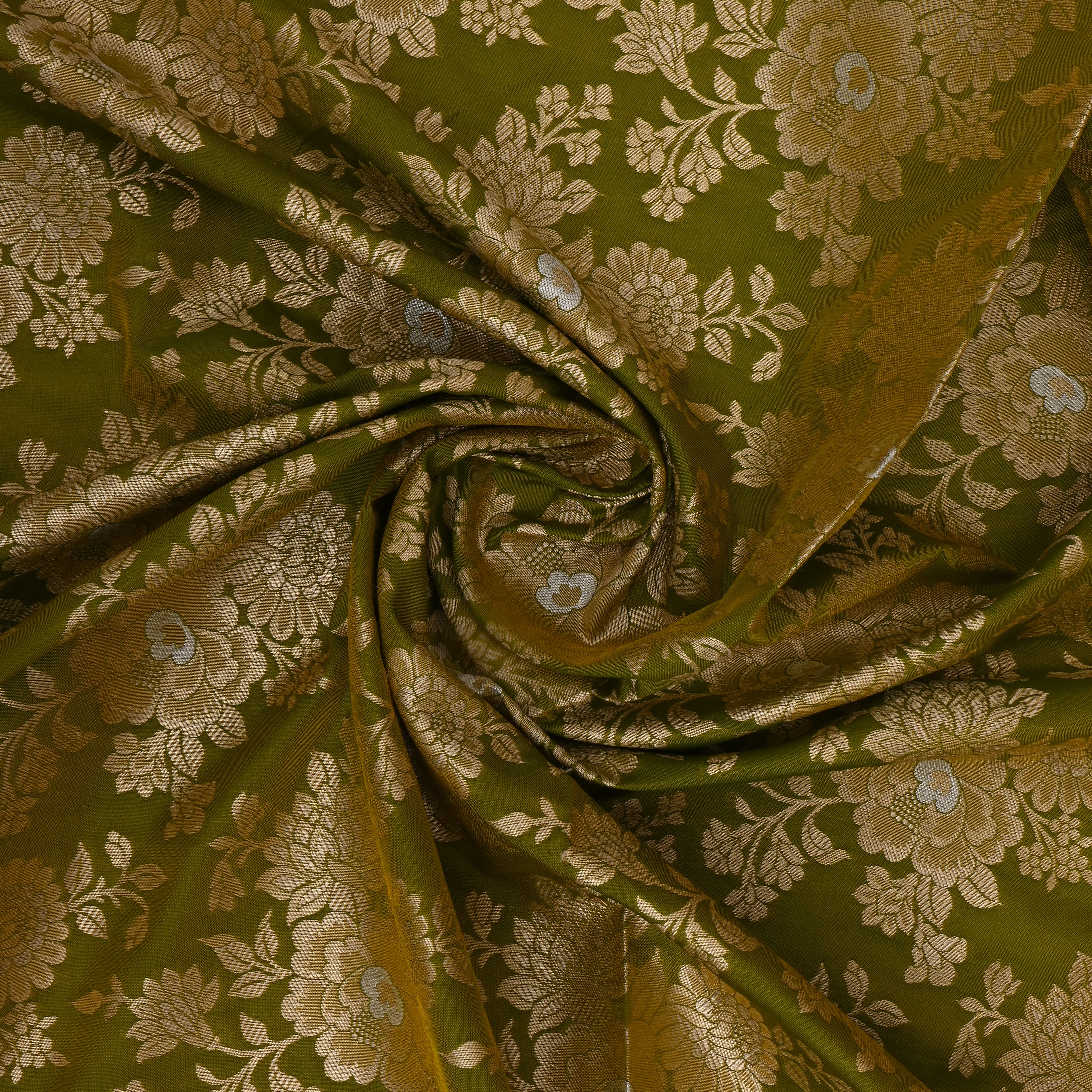 Mahendi Green Jamawar Silk Fabric With Floral Weave