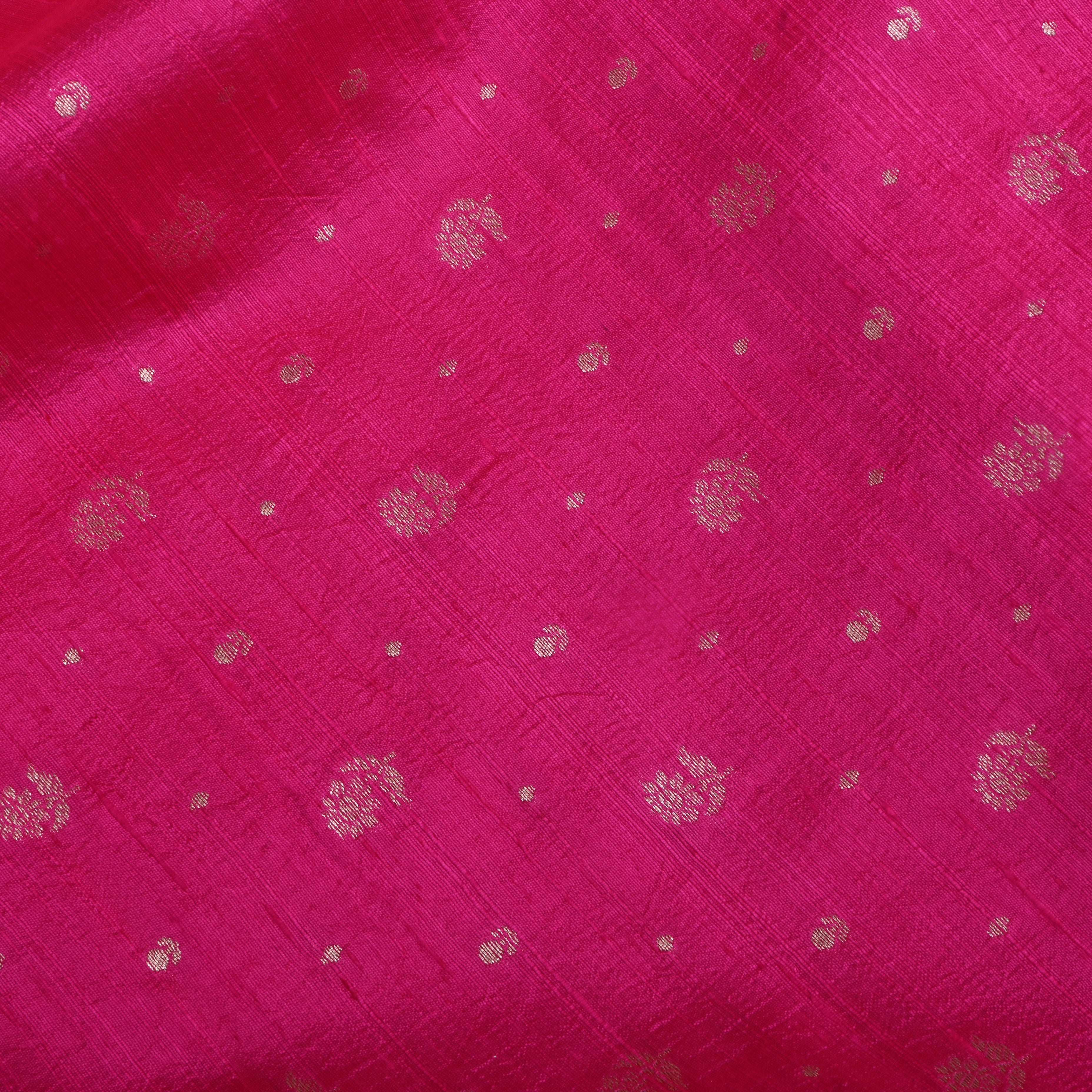 Hot Pink Jamawar Dupion Fabric With Floral Butti'S