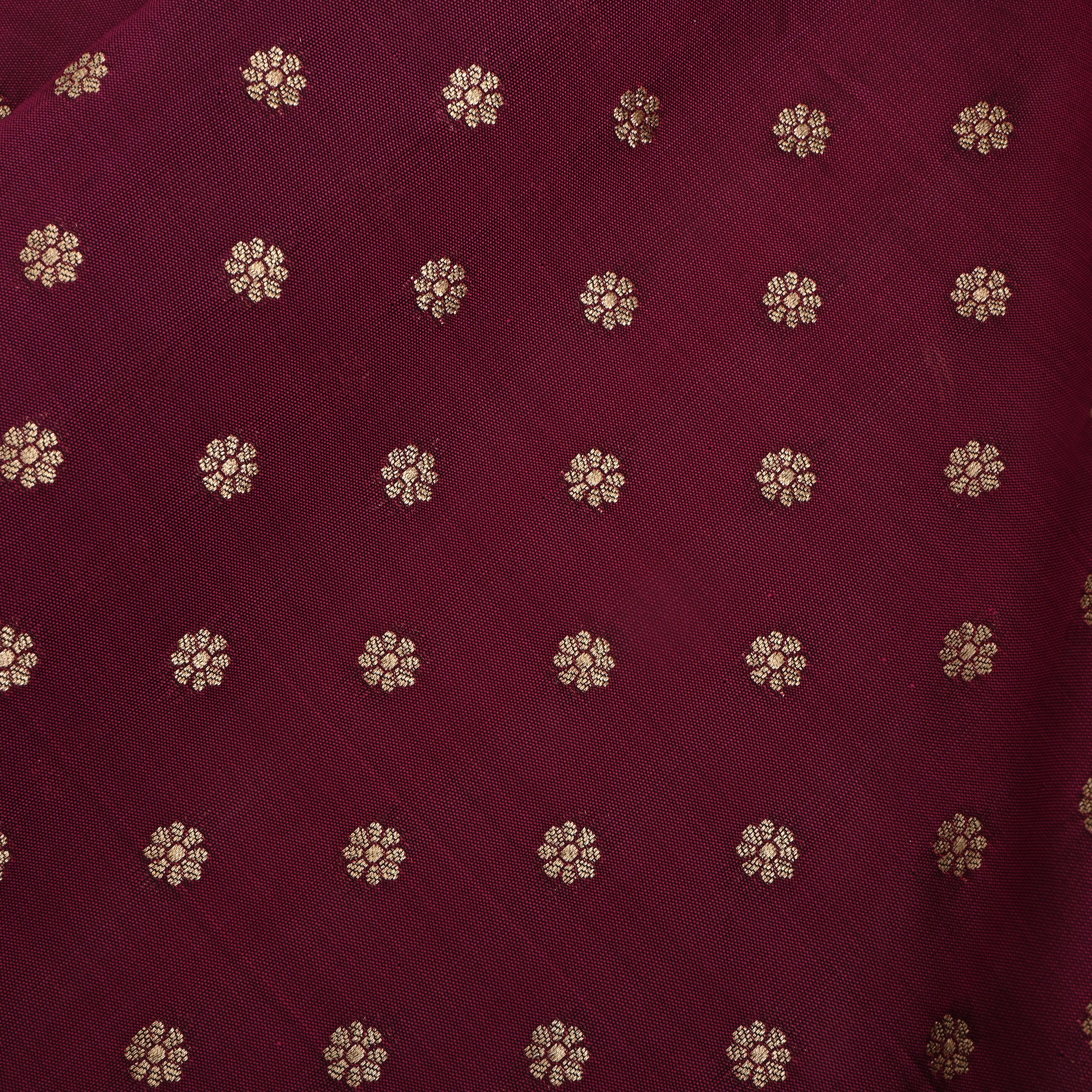 Burgundy Jamawar Silk Fabric With Floral Butti'S