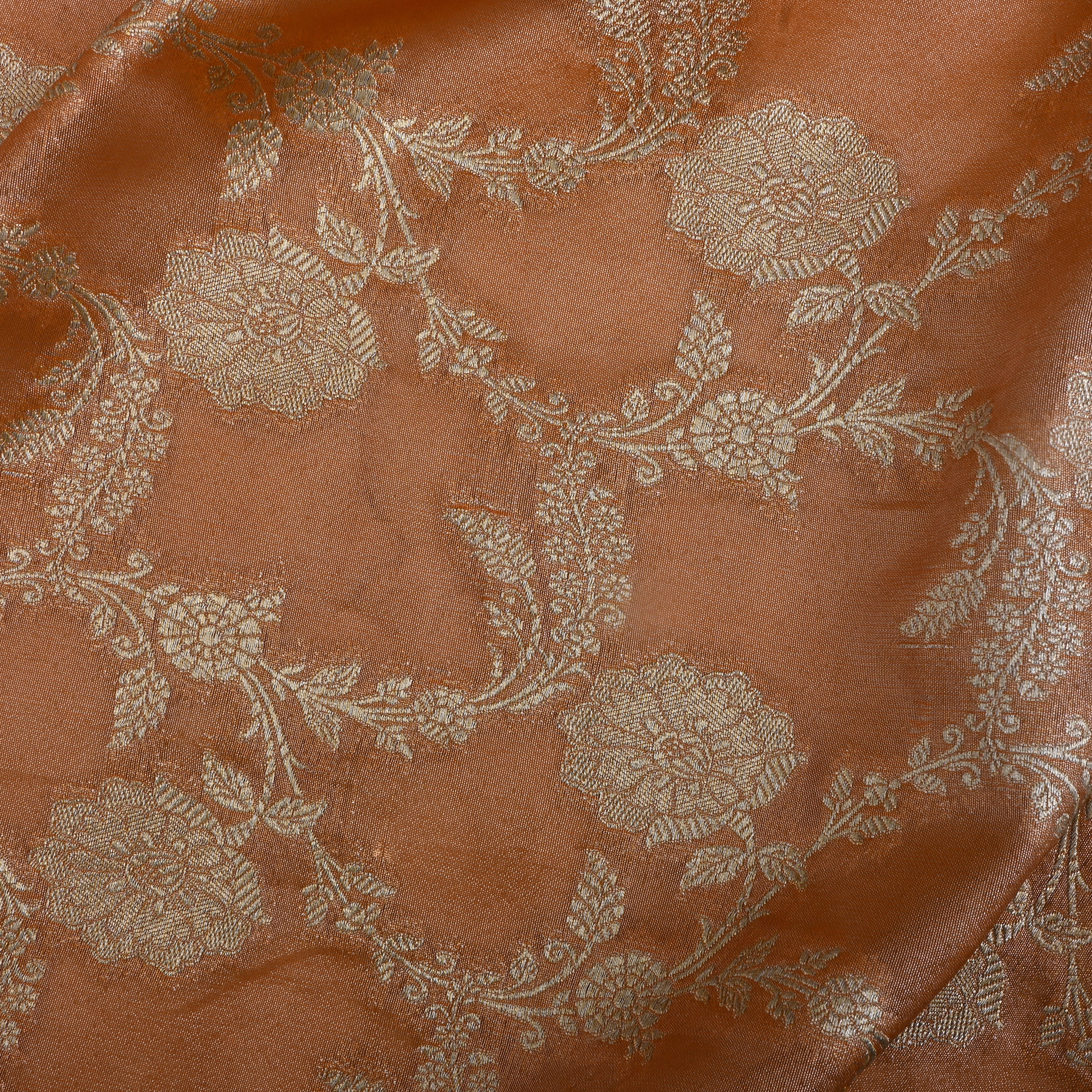 Sandstone Orange Jamawar Tissue Fabric With Floral Jaal