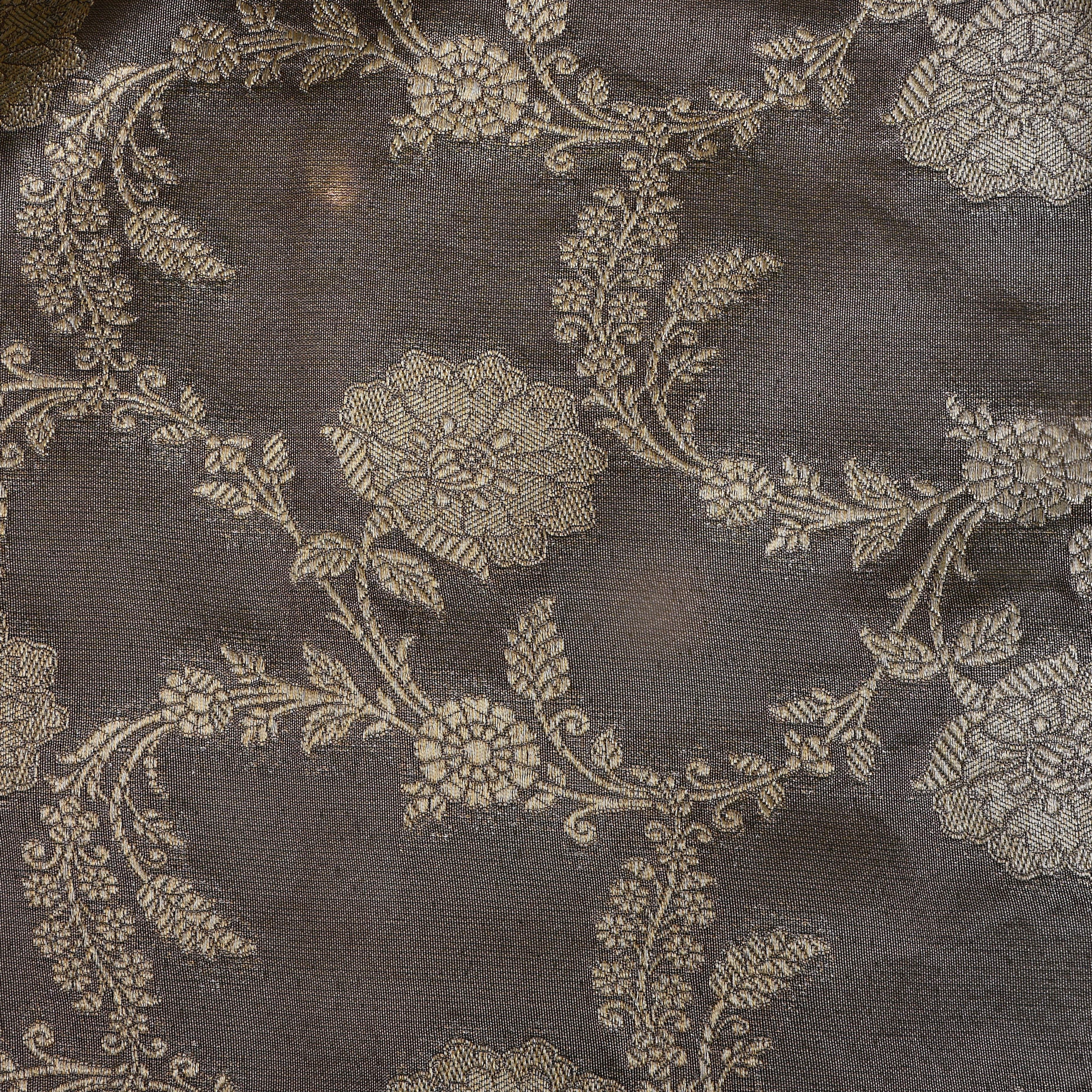 Grey Jamawar Tissue Fabric With Floral Jaal