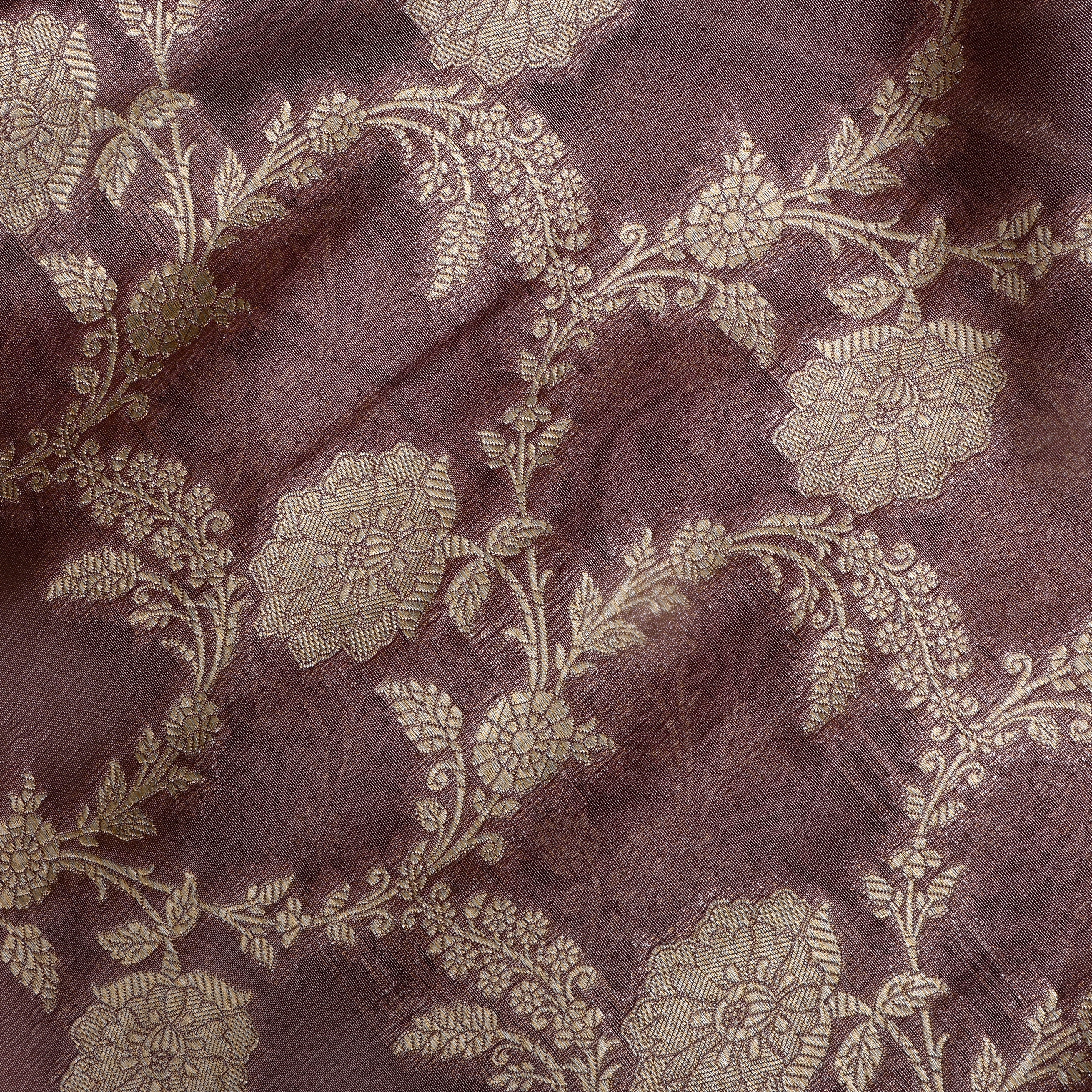 Purple Brown Jamawar Tissue Fabric With Floral Jaal