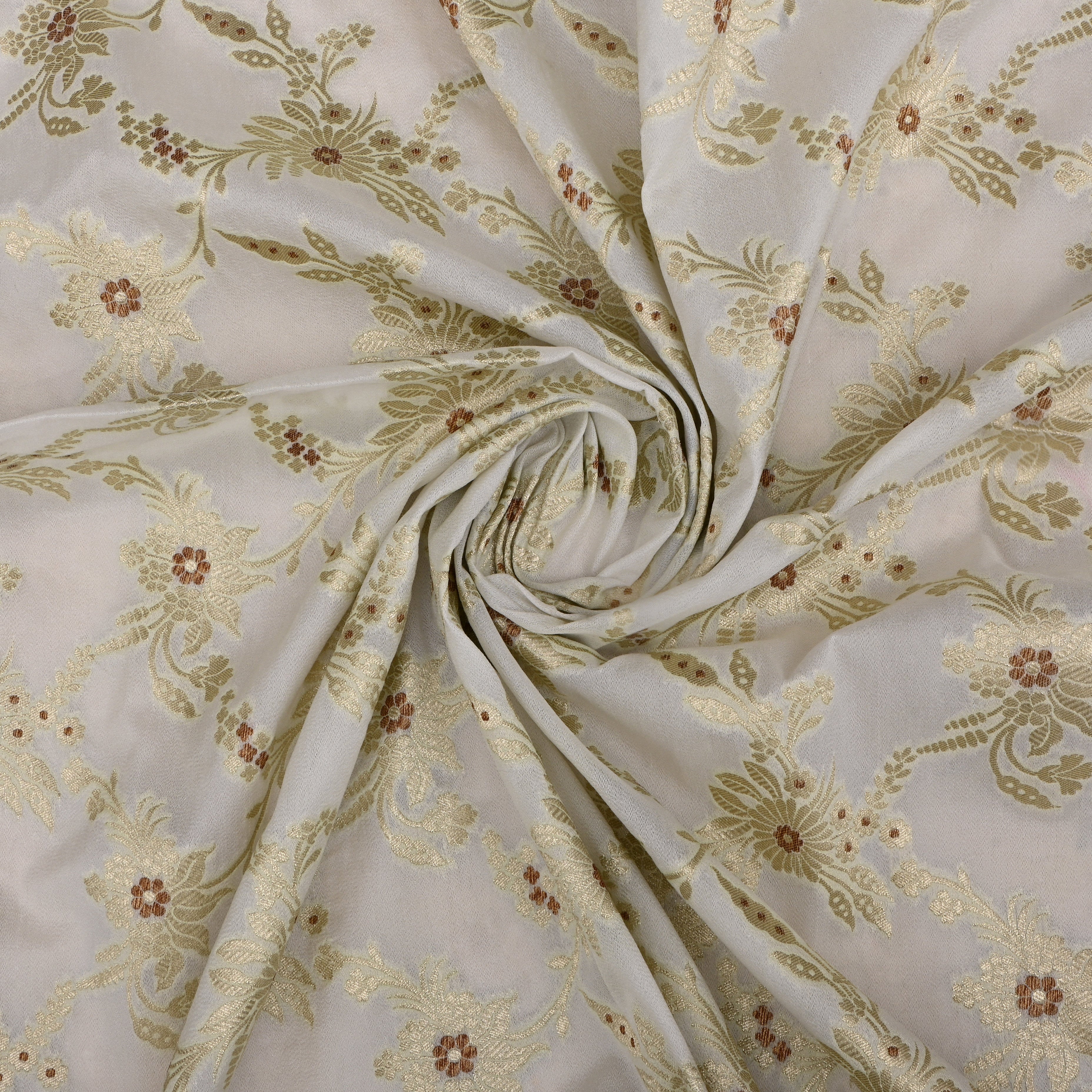 Bisque Cream Banarasi Fabric With Floral Jaal