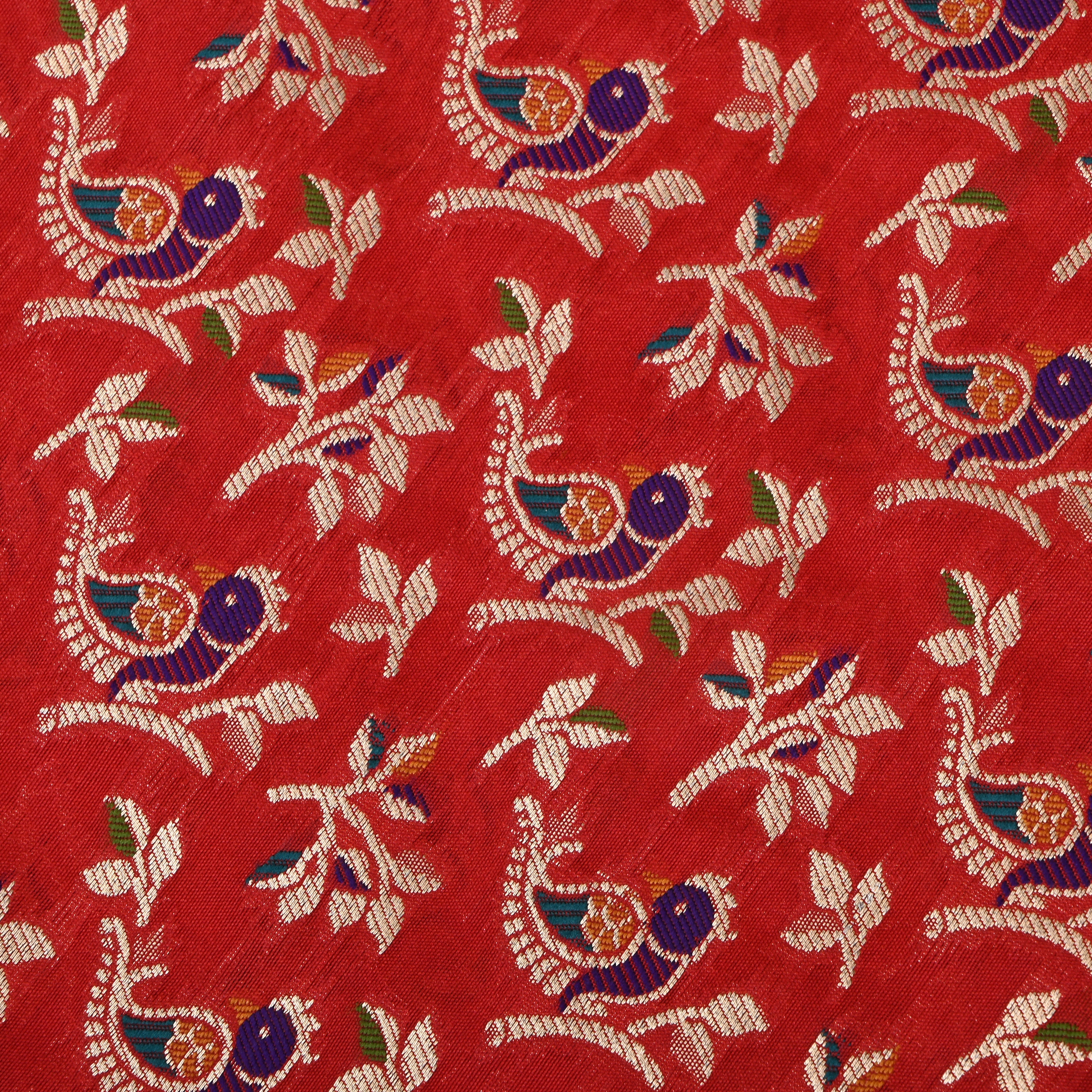 Orange Banarasi Fabric With Avian Pattern