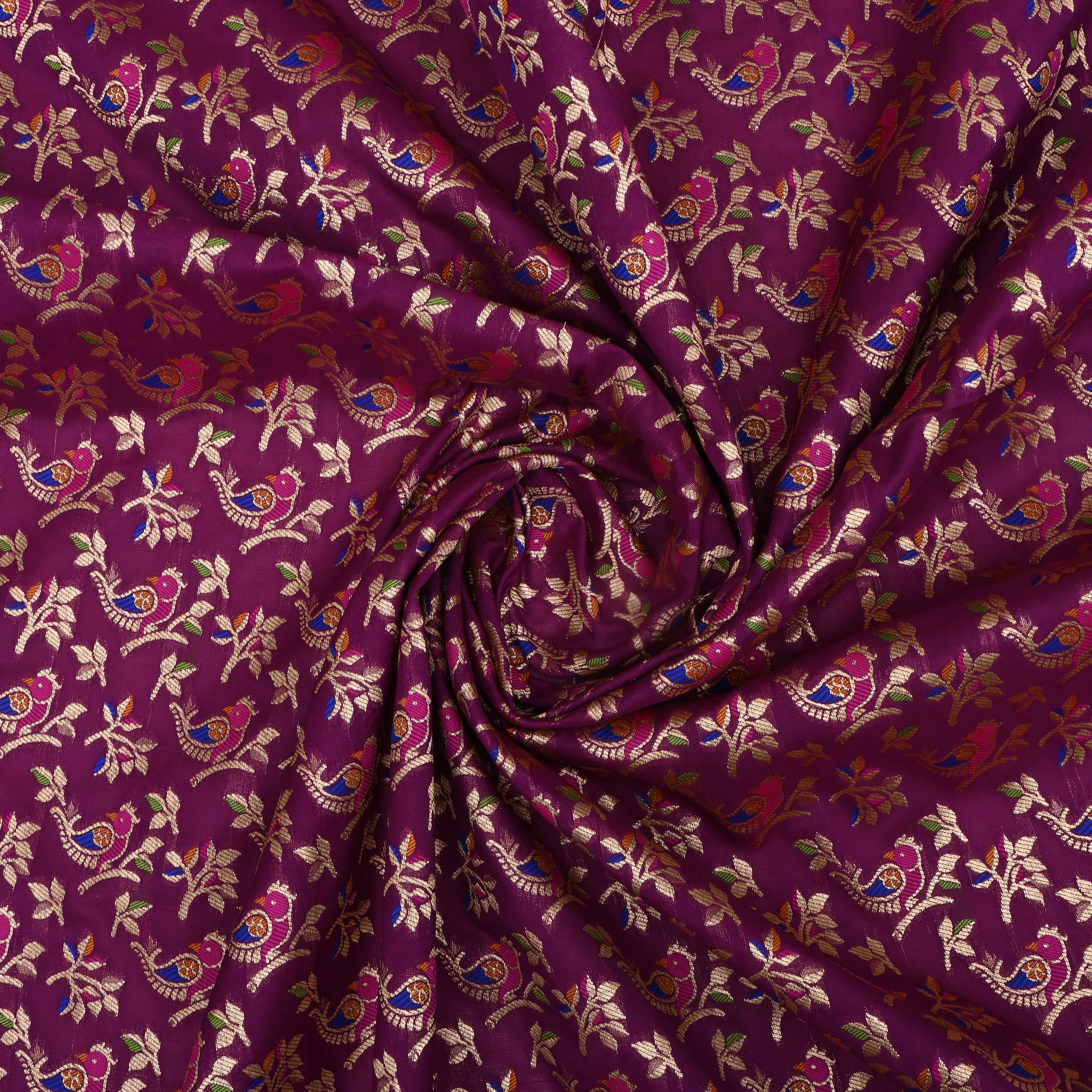 Magenta Purple Banaras Fabric With Avian Pattern