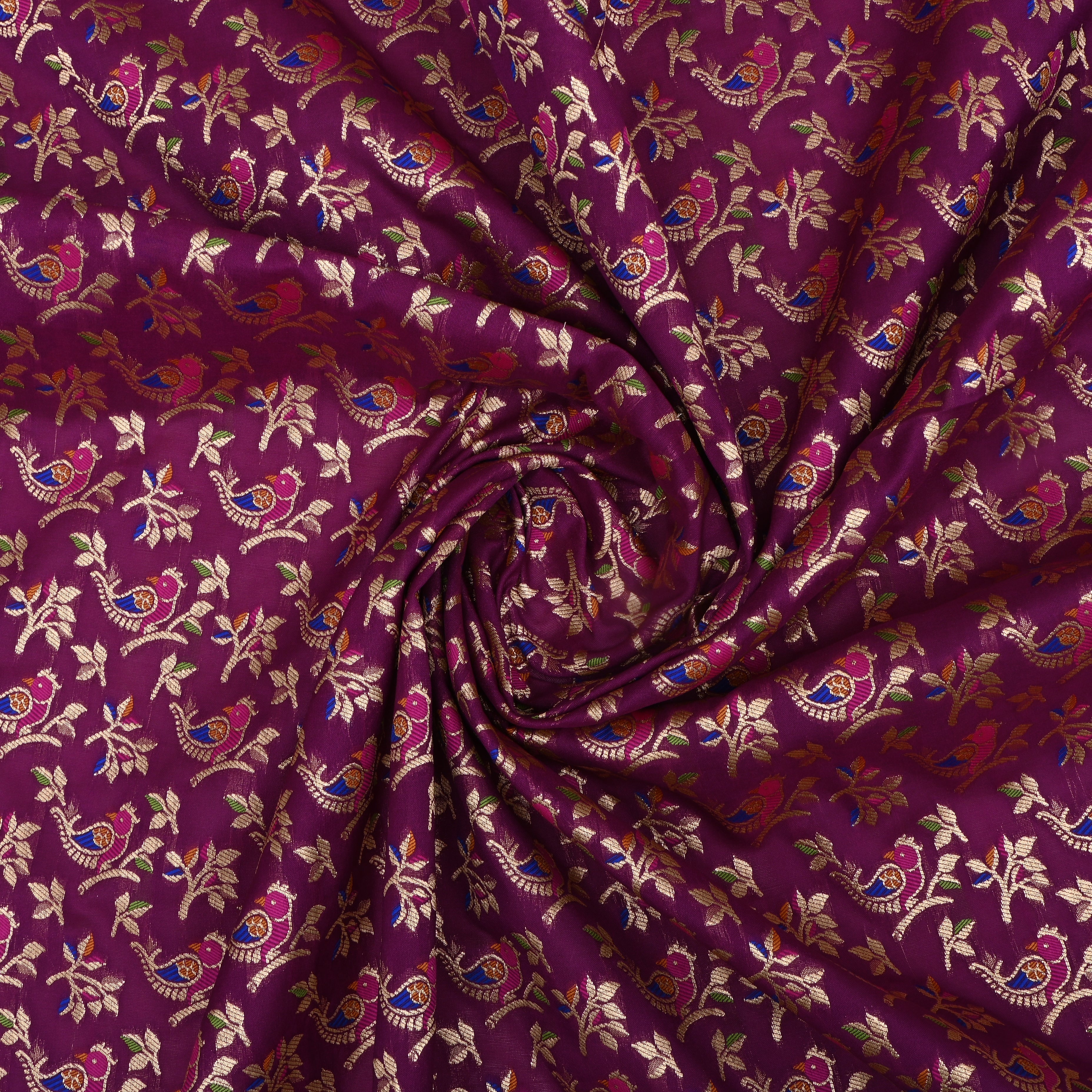 Magenta Purple Banarasi Fabric With Avian Pattern