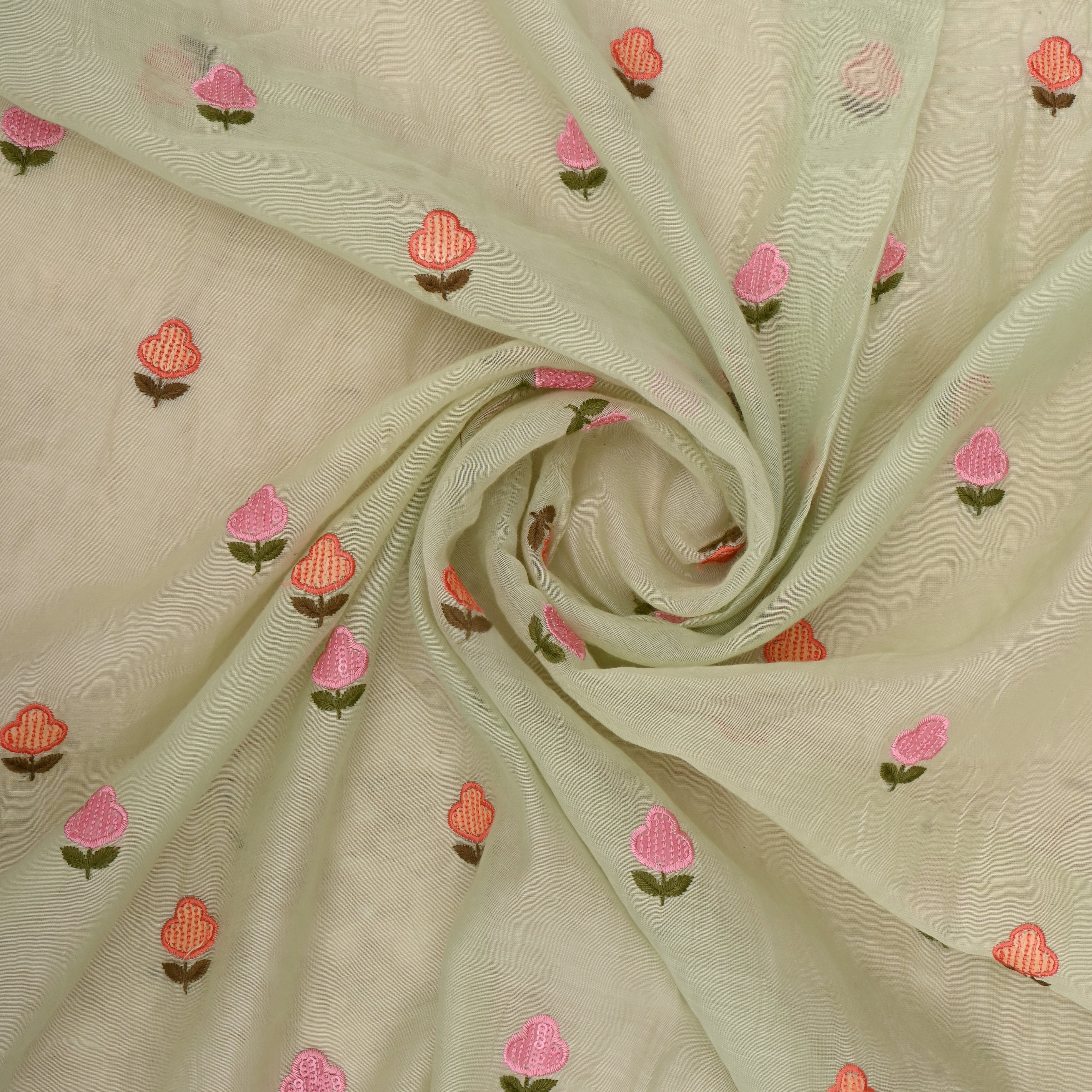 Soft Pale Green Chanderi Fabric With Embroidery