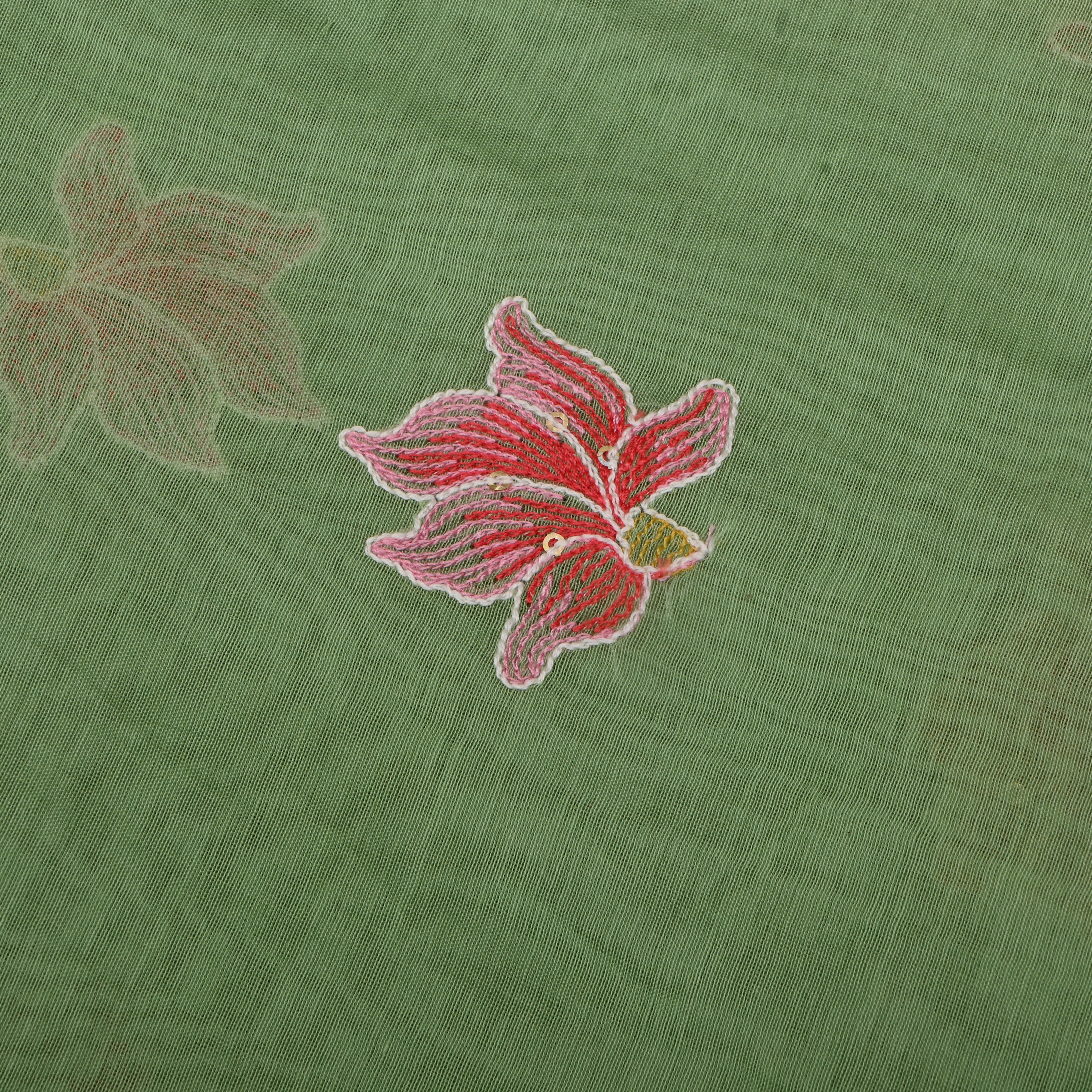 Pista Green Mulchanderi Fabric Thread Embroidery