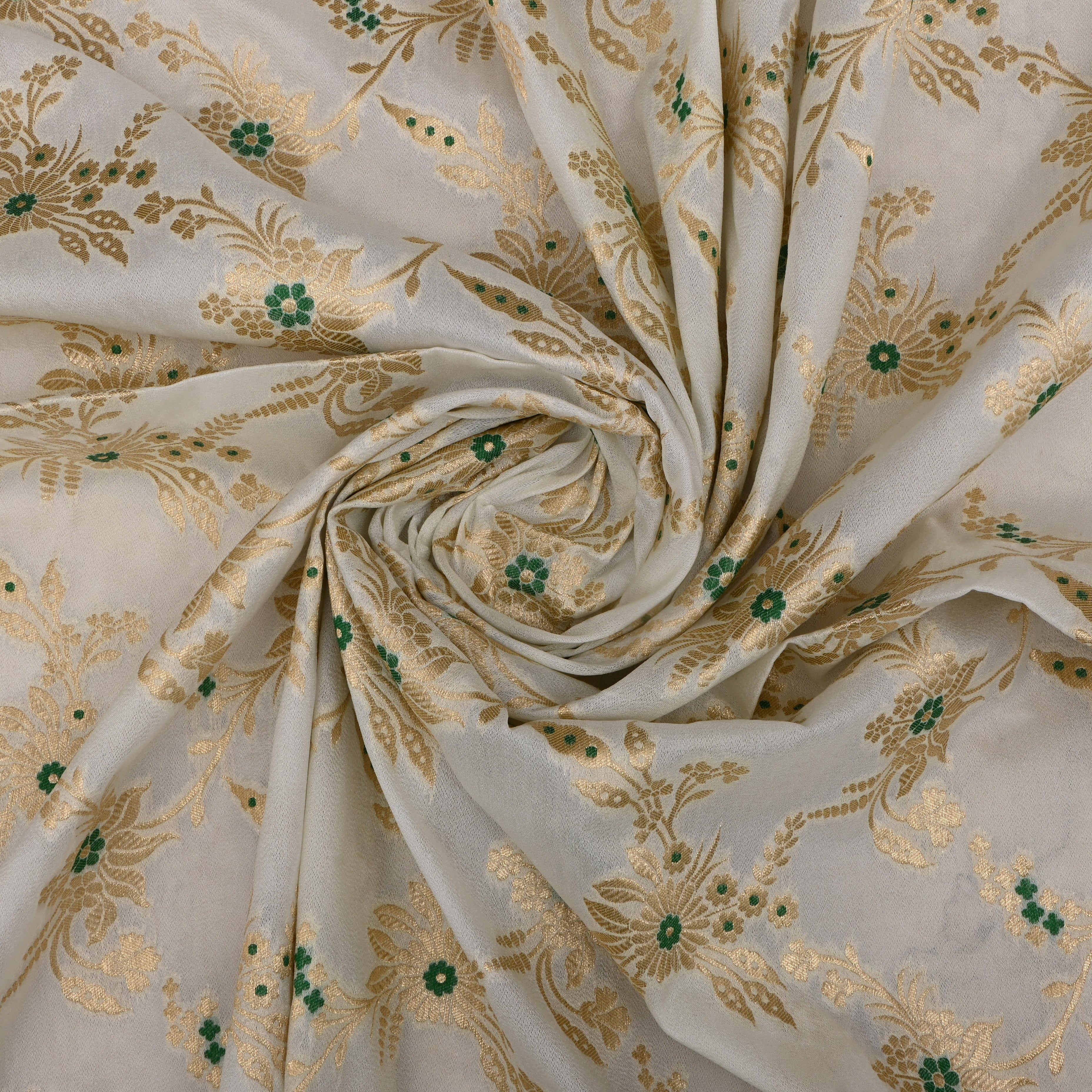 Off-White Banarasi Fabric With Golden Jaal