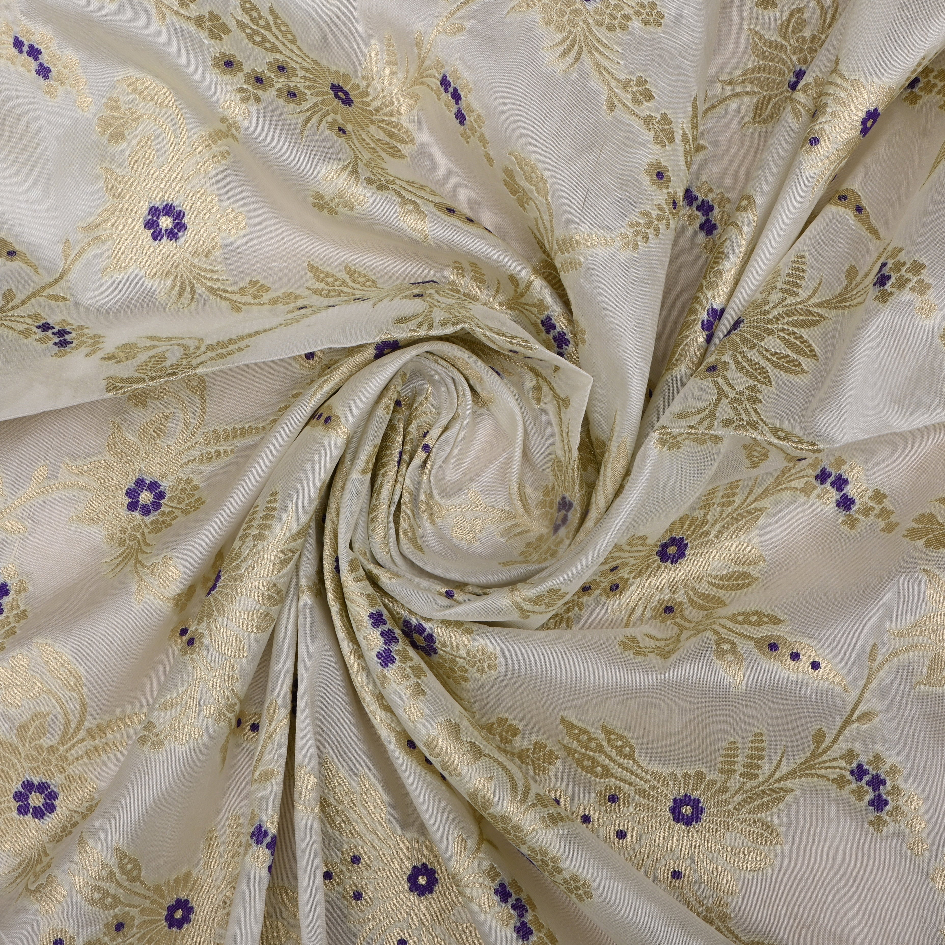 Very Pale Yellow Banarasi Fabric With Golden Jaal