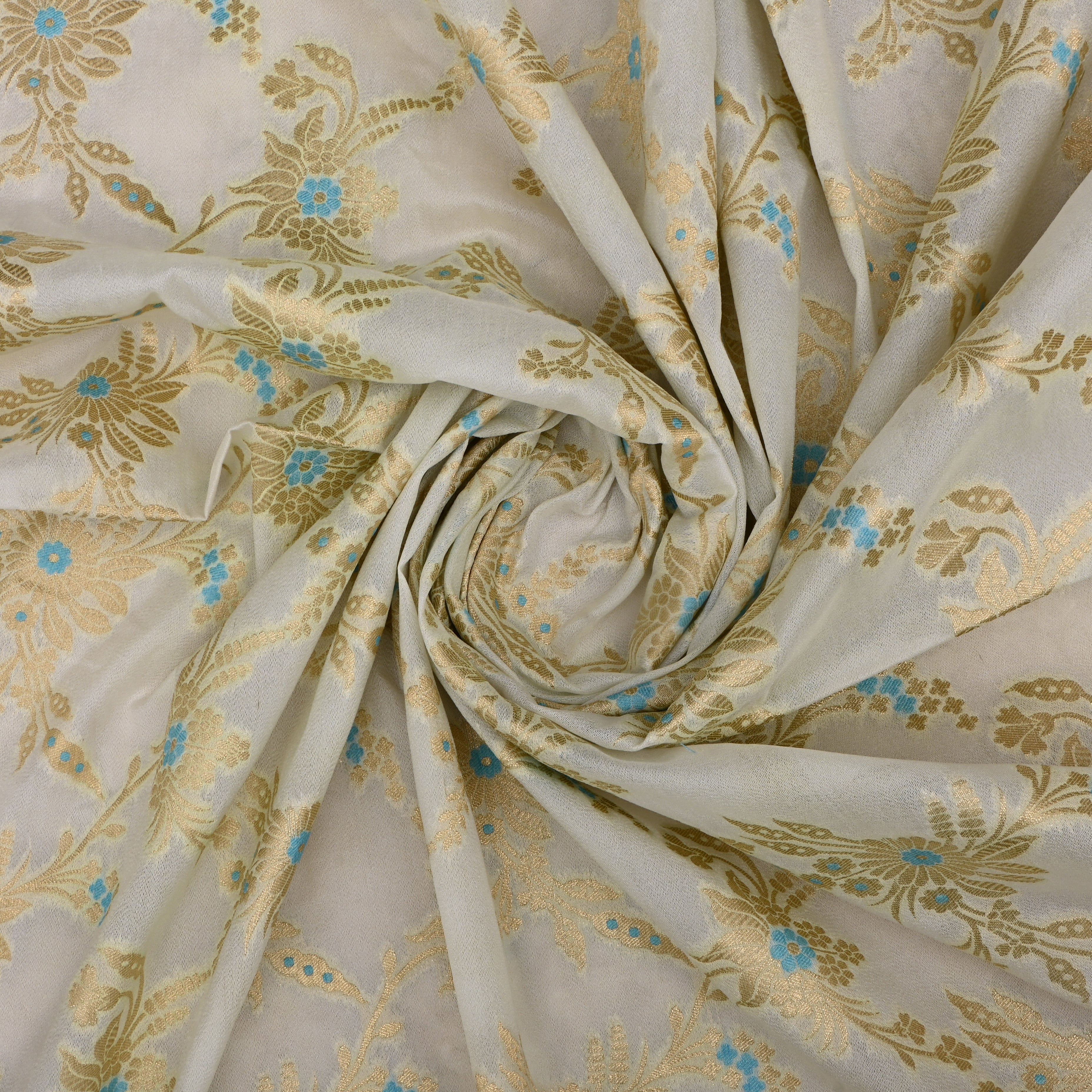 Bright Cream Banarasi Fabric With Golden Jaal