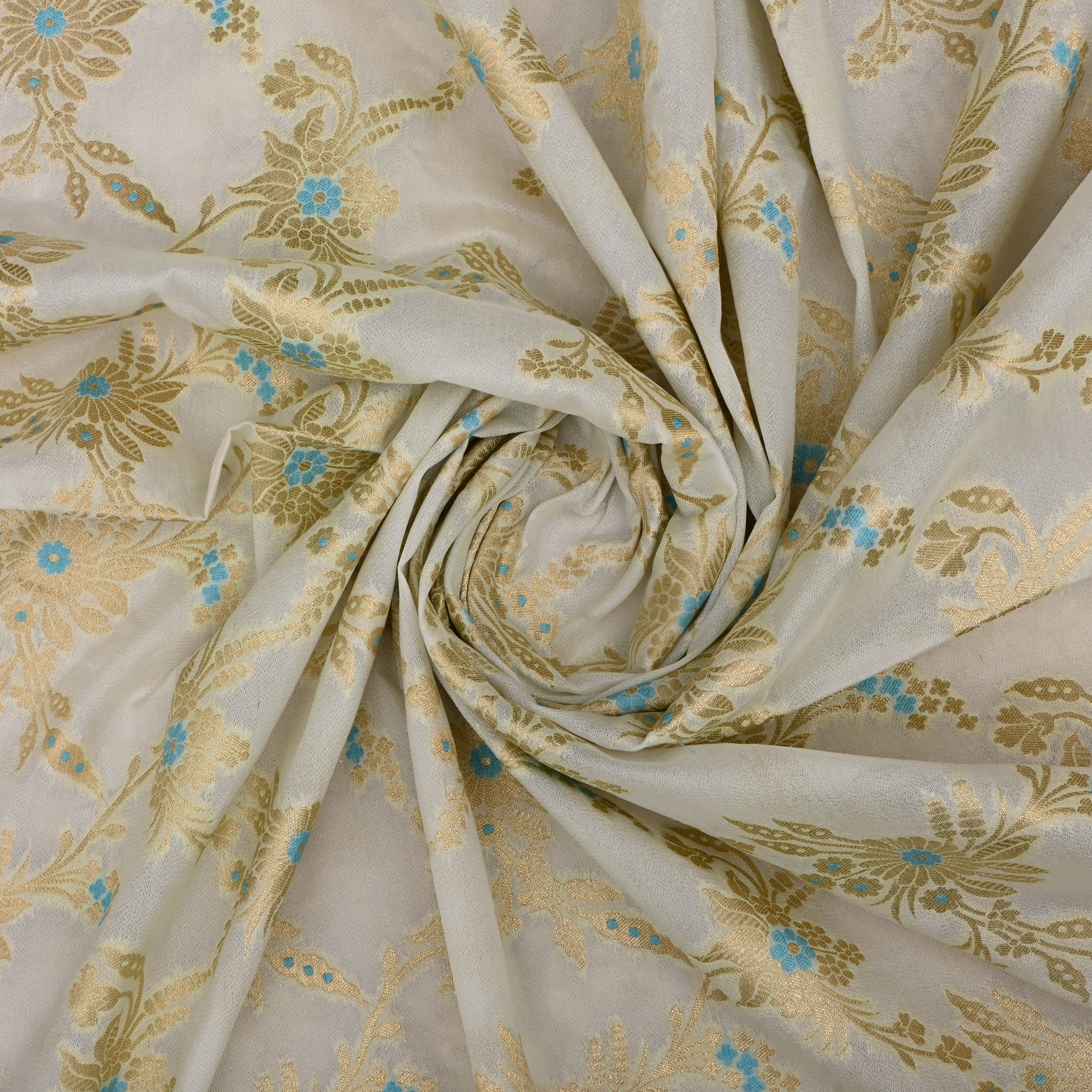 Bright Cream Banarasi Fabric With Golden Jaal