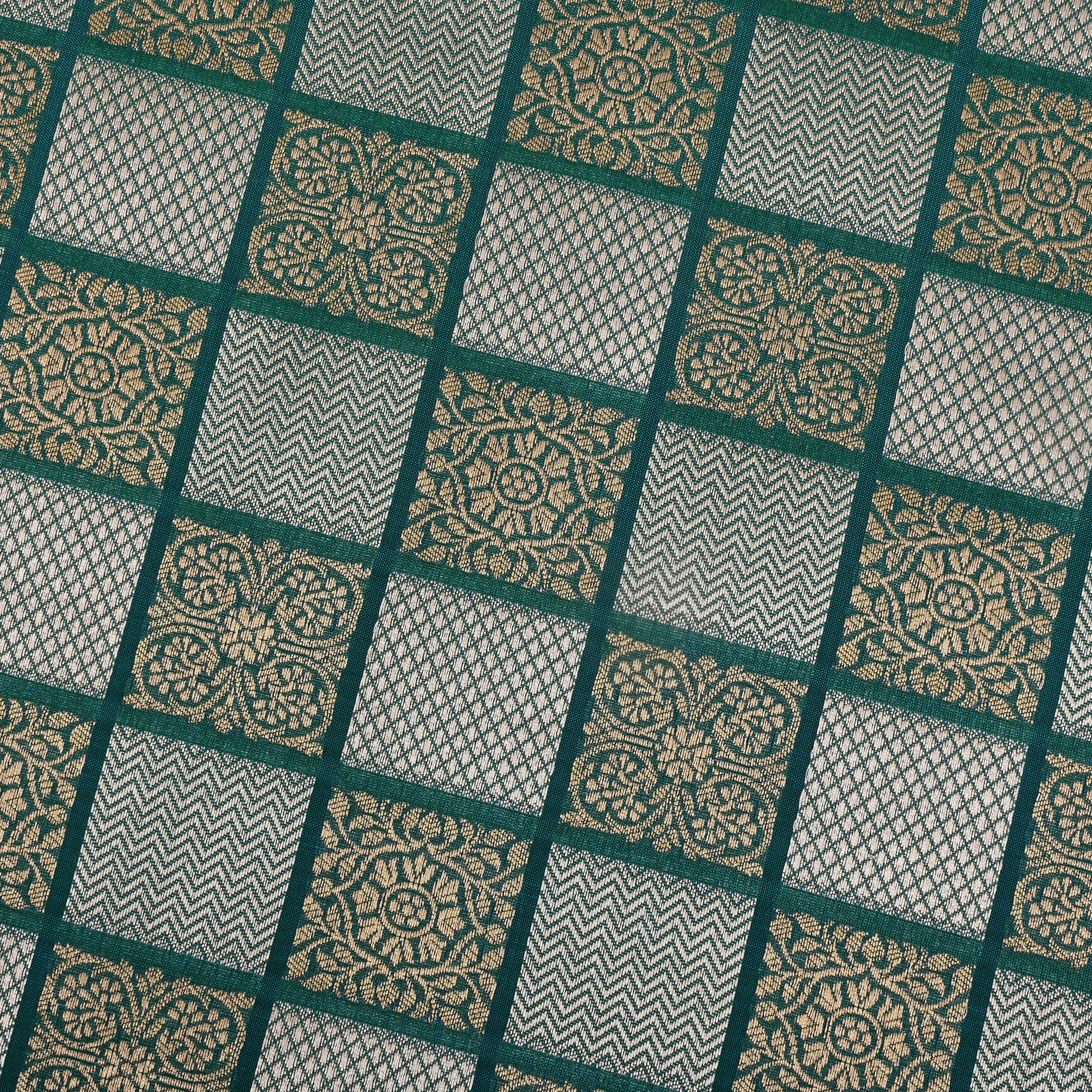 Shamrock Green Banarasi Fabric With Checked Pattern