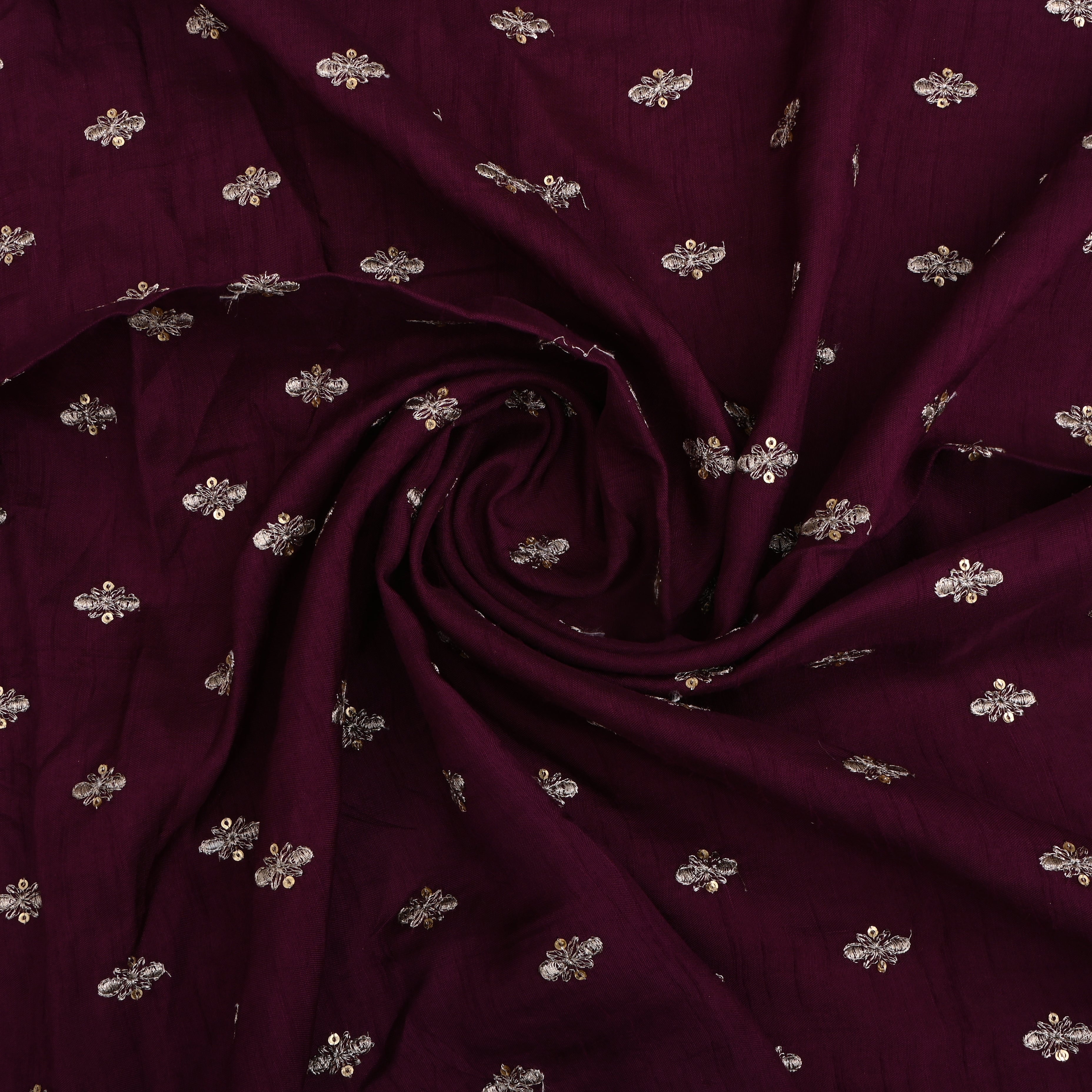 Wine Berry Silk Fabric With Sequins Butti'S