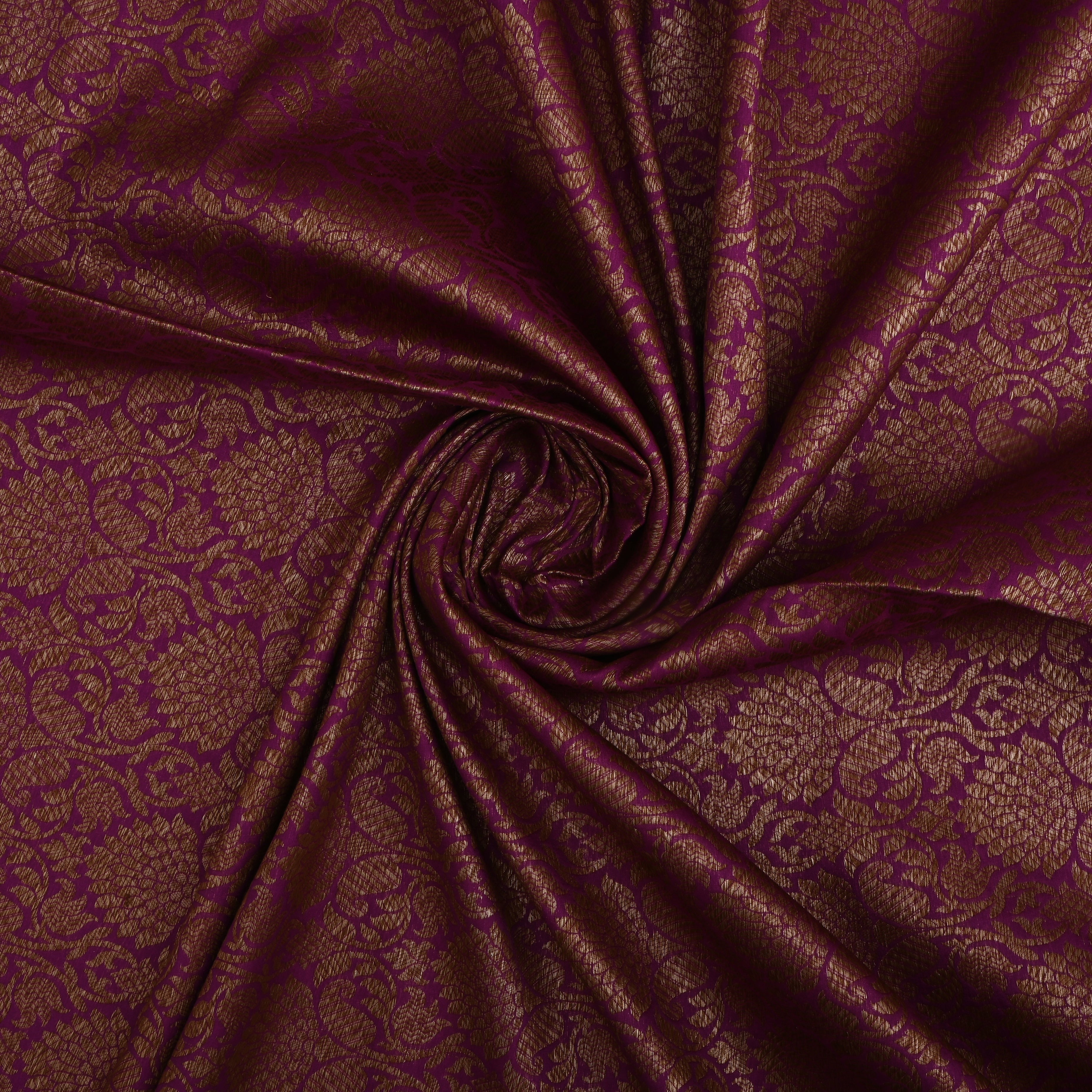 Dark Raspberry Jamawar Silk Fabric With Floral Jaal