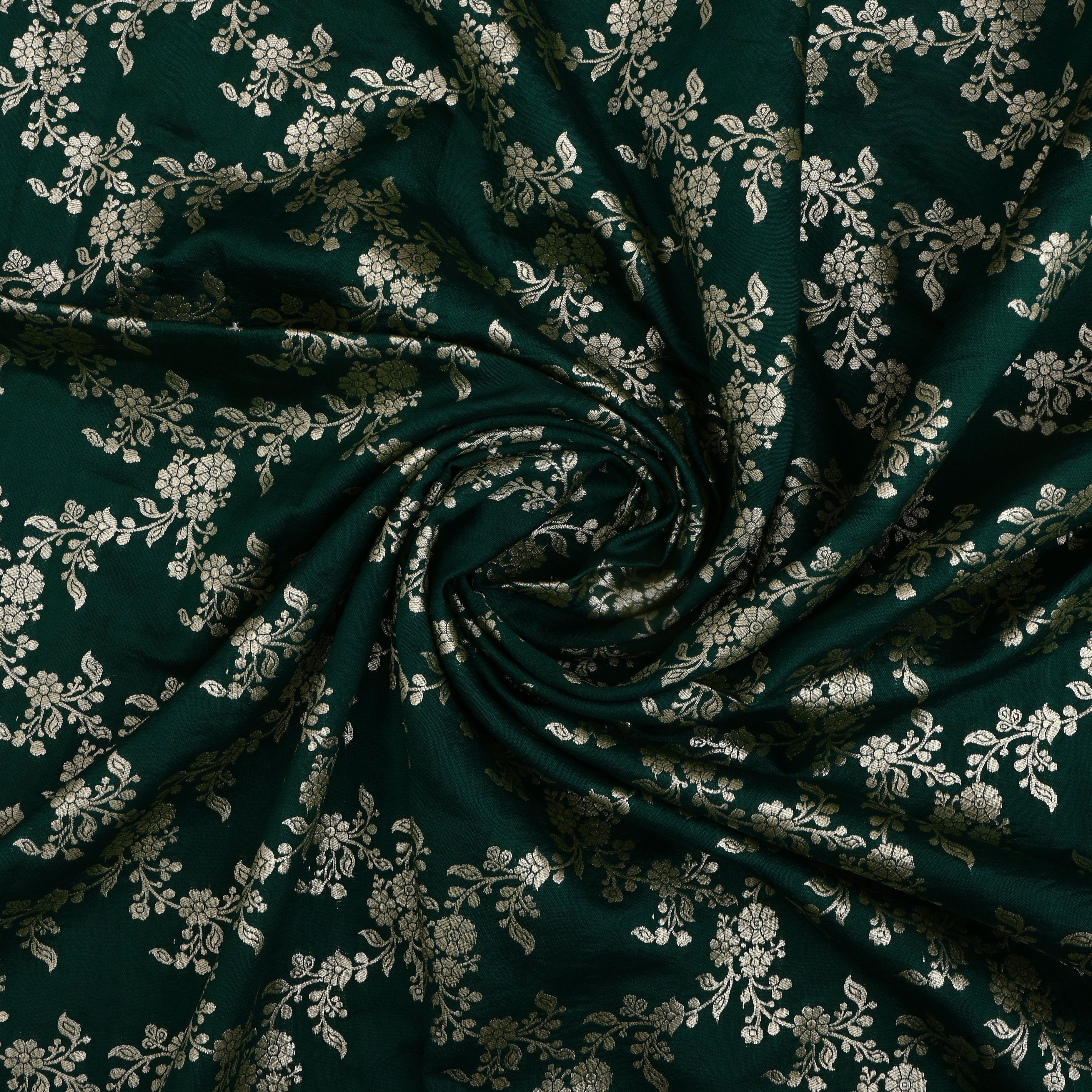Dark Bottle Green Jamawar Silk Fabric With Jaal