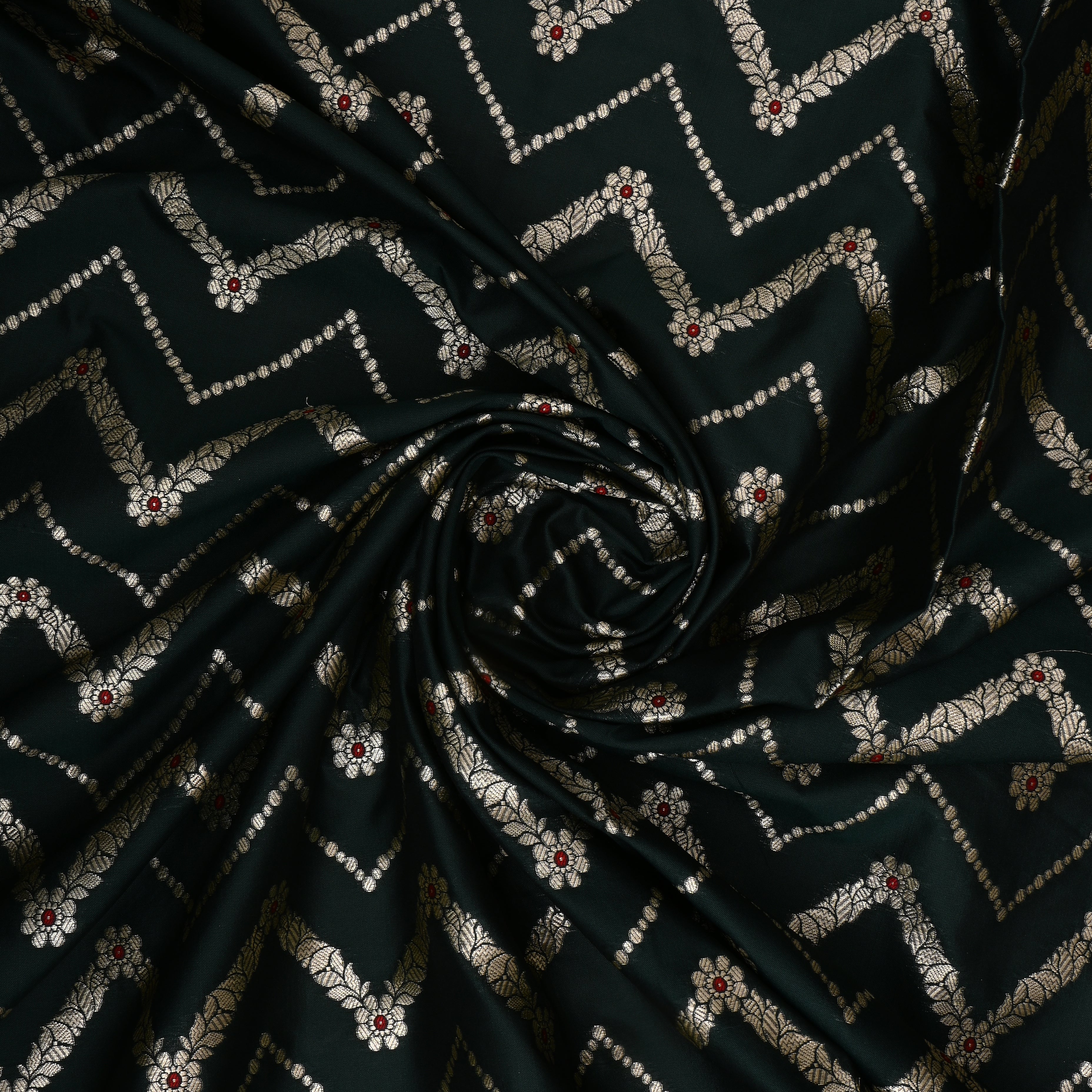 Bottle Green Jamawar Silk Fabric