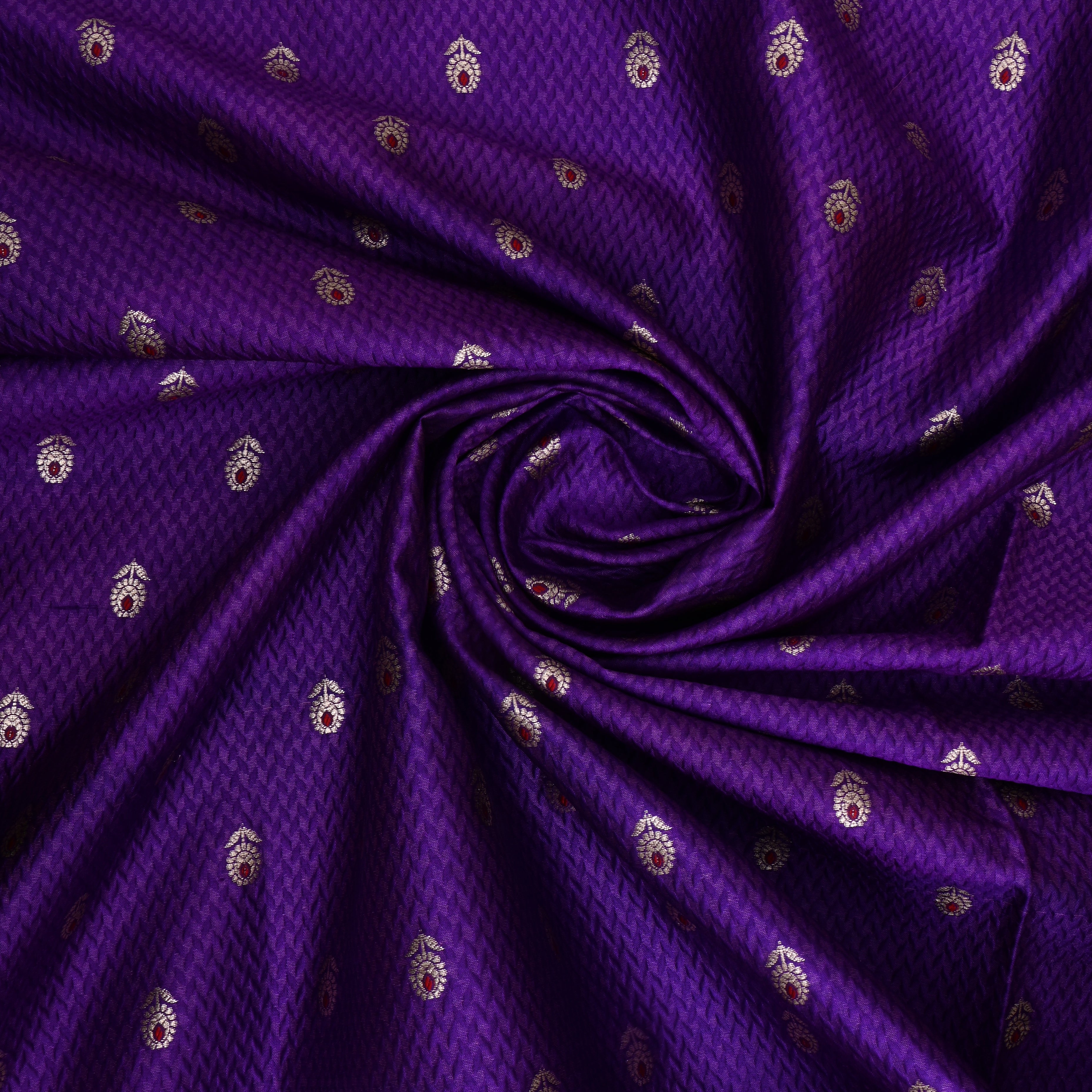 Purple Jamawar Silk Fabric With Woven Butti'S