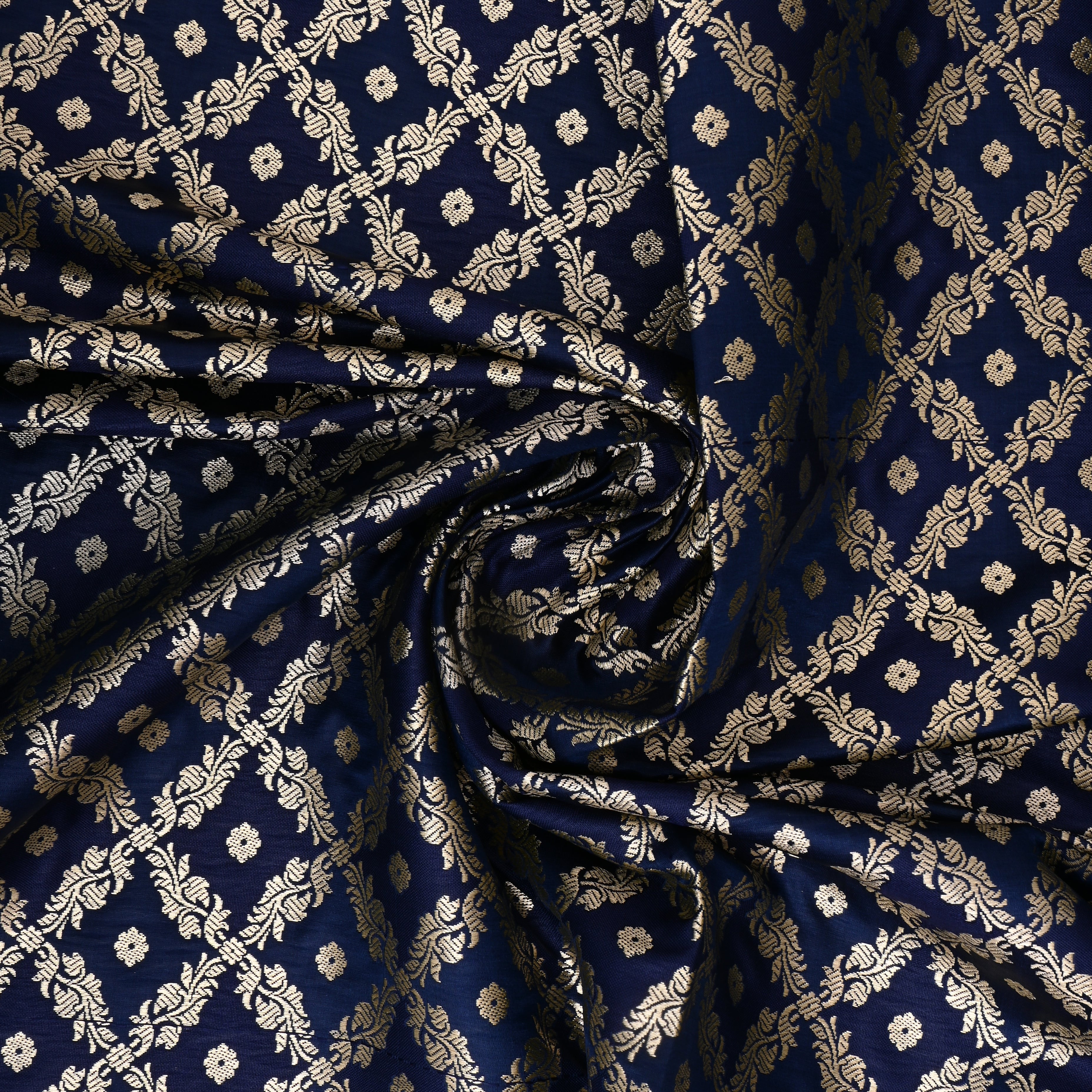 Berry Blue Banarasi Fabric With Checks Pattern
