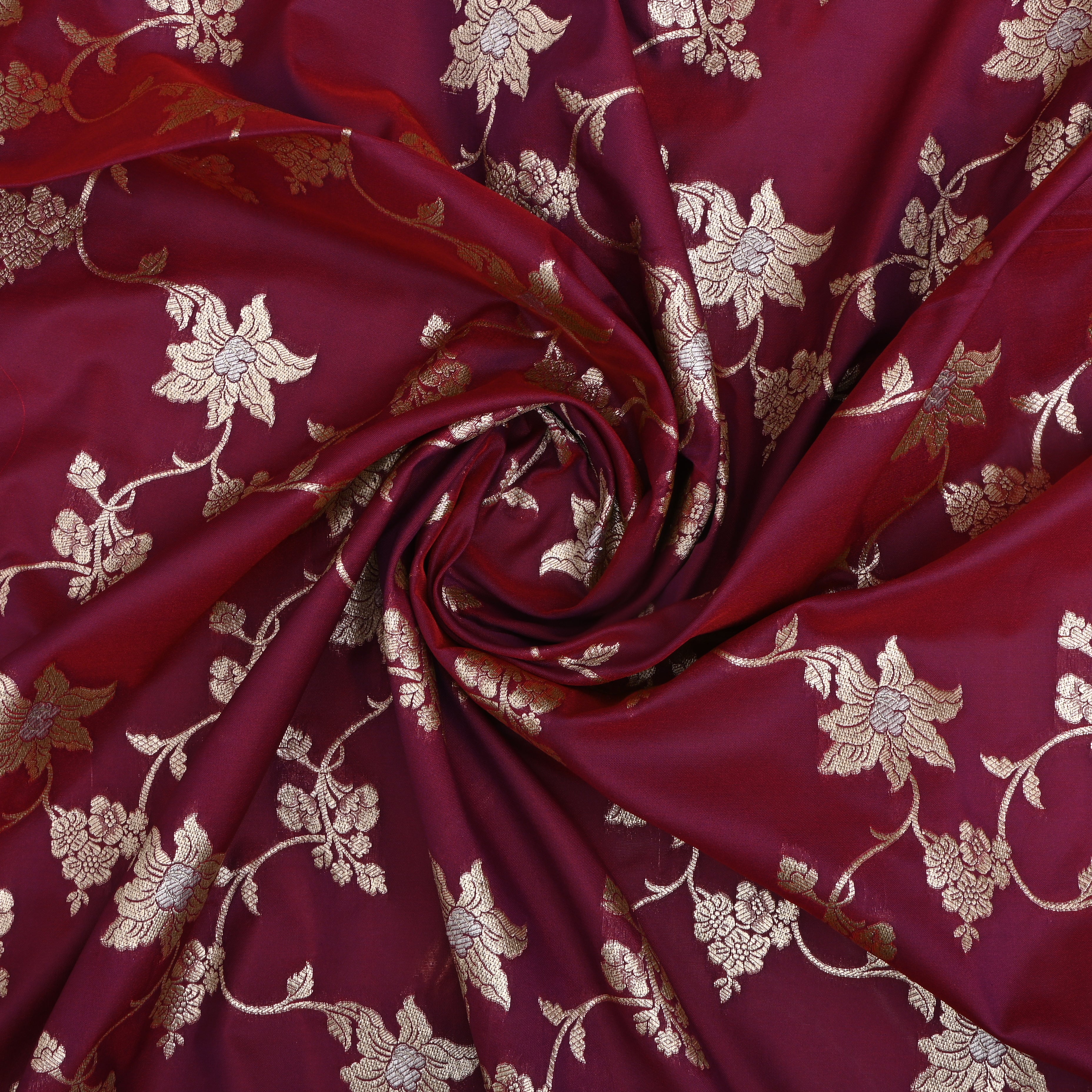 Bordeaux Red Jamawar Silk Fabric