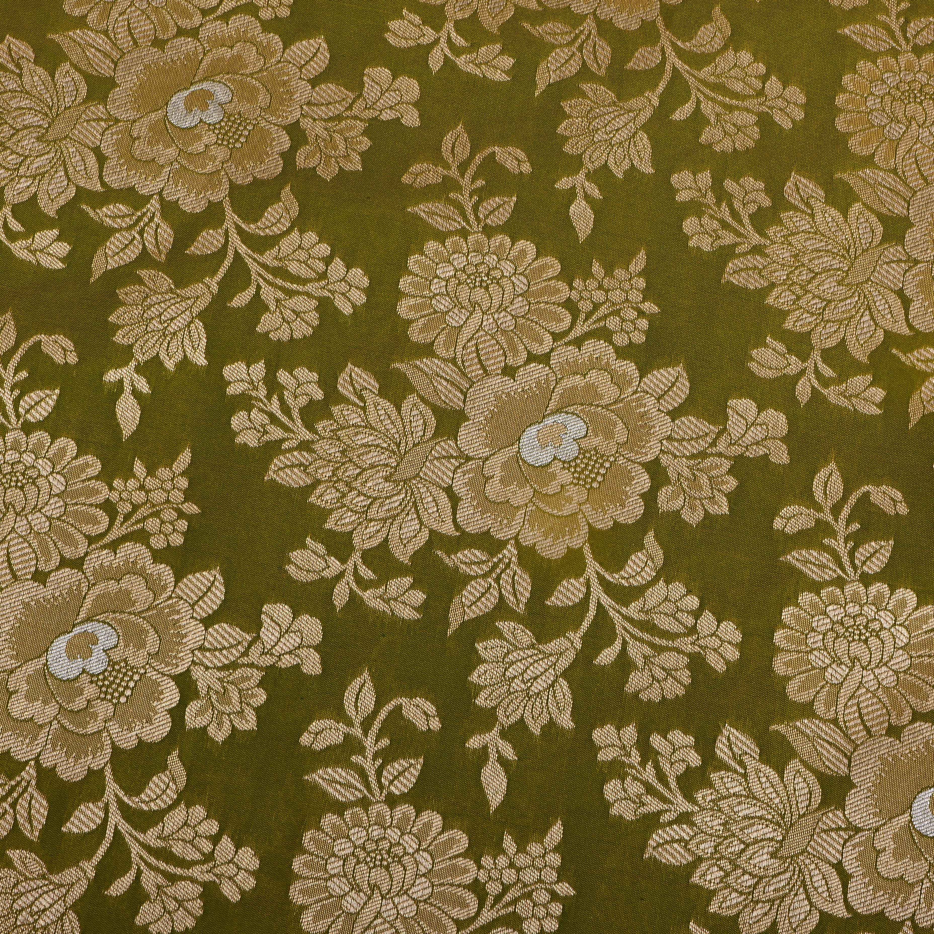 Mahendi Green Jamawar Silk Fabric With Floral Weave