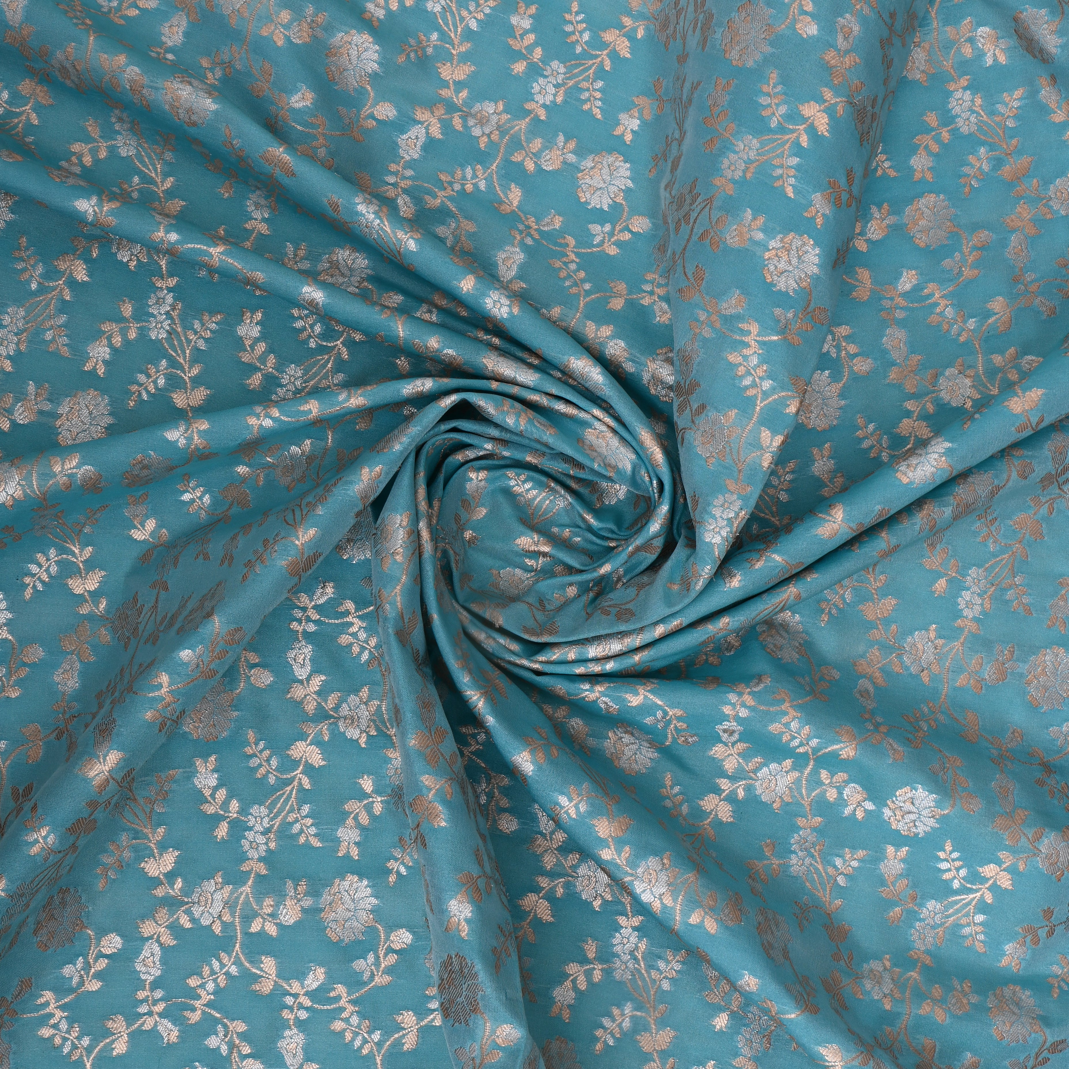 Sky Blue Jamawar Silk Fabric