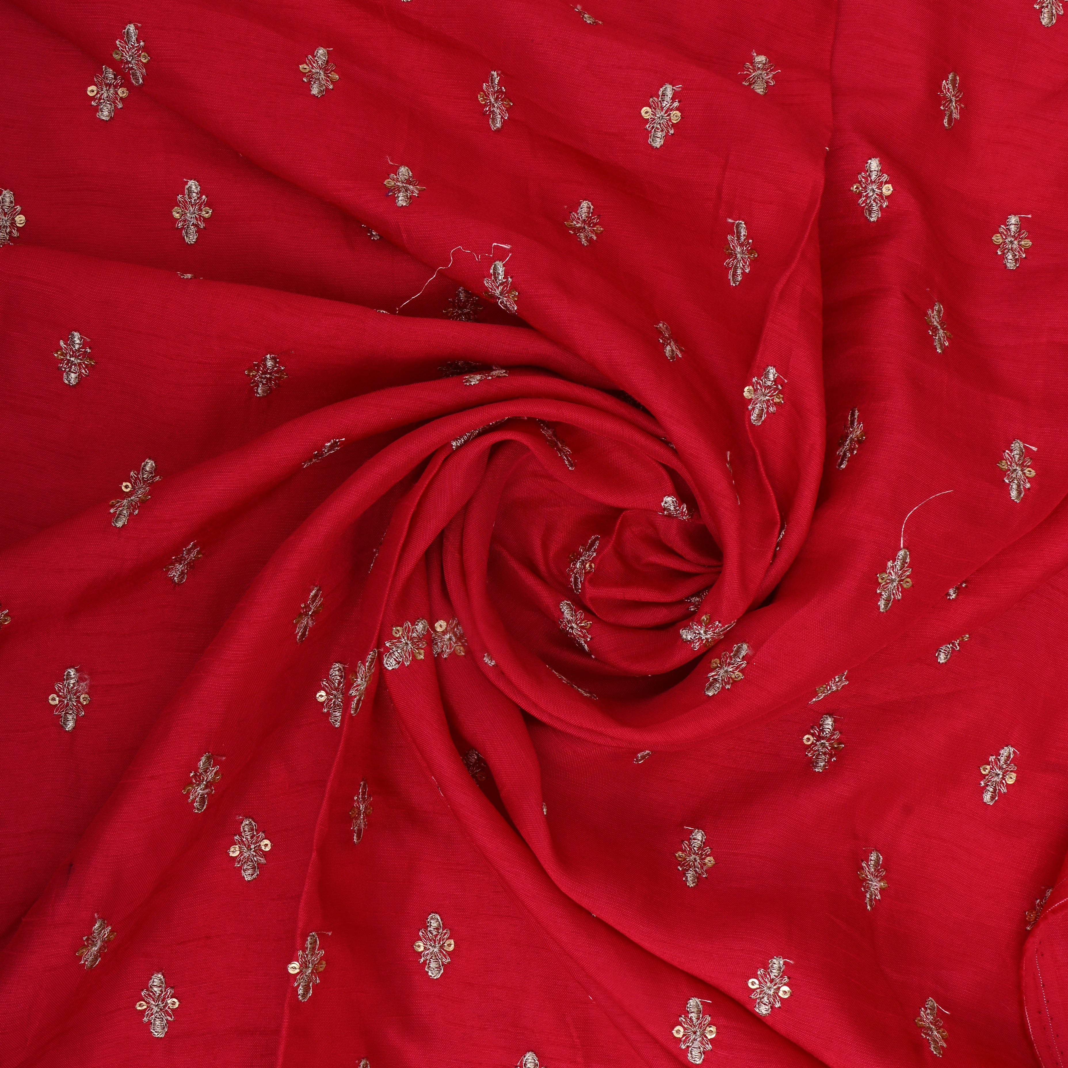 Fire Engine Red Silk Fabric With Sequins Butti'S