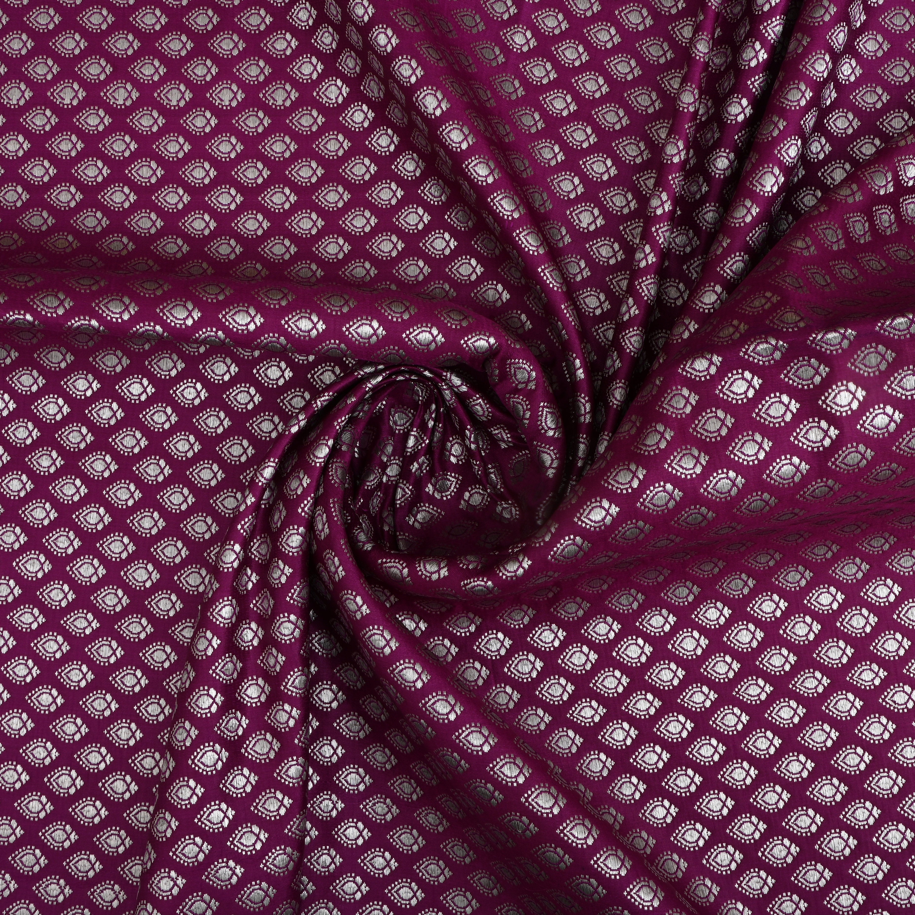Fandango Purple Jamawar Satin Fabric With Butti'S