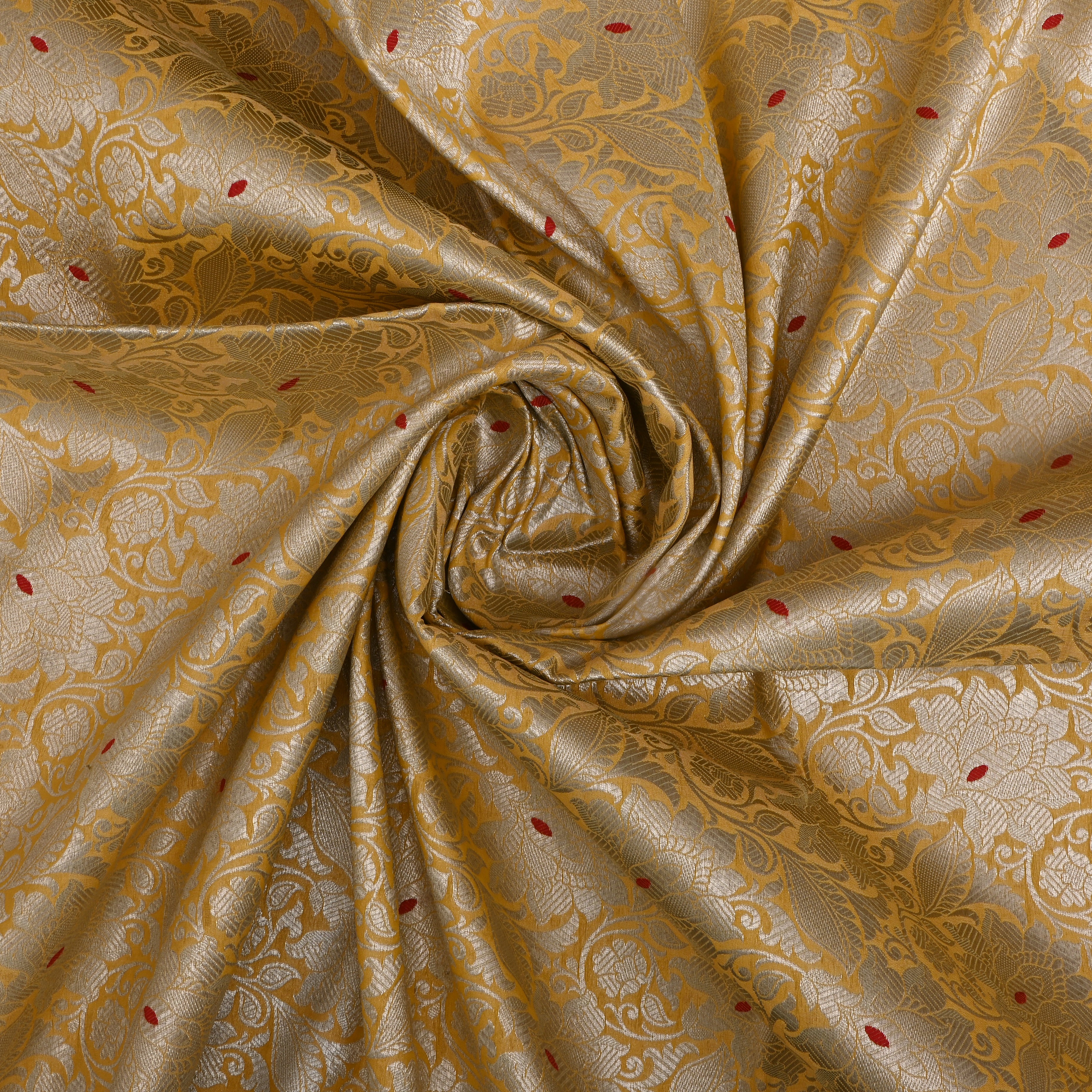 Yellow Jamawar Silk Fabric With Floral Weave