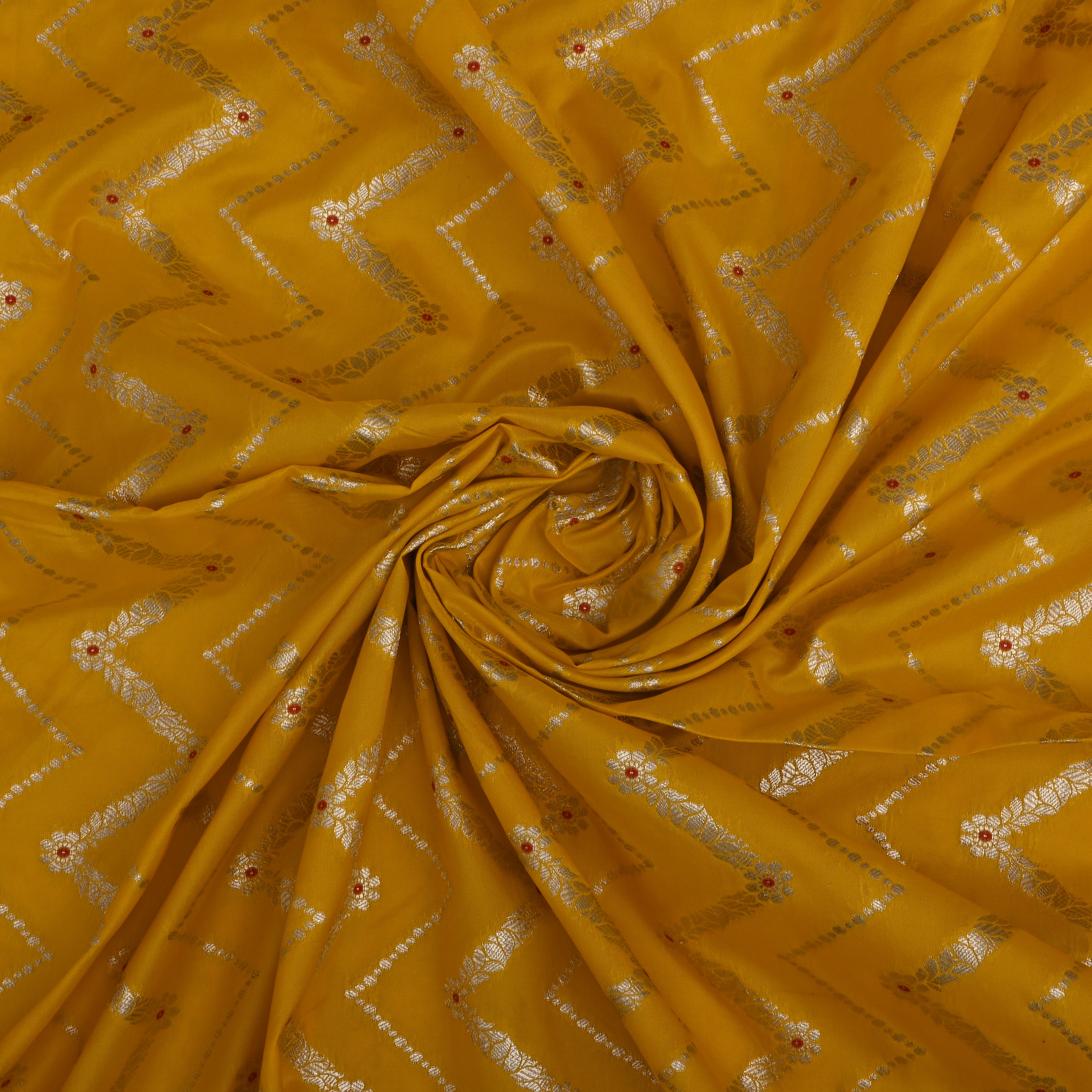 Mustard Yellow Jamawar Silk Fabric