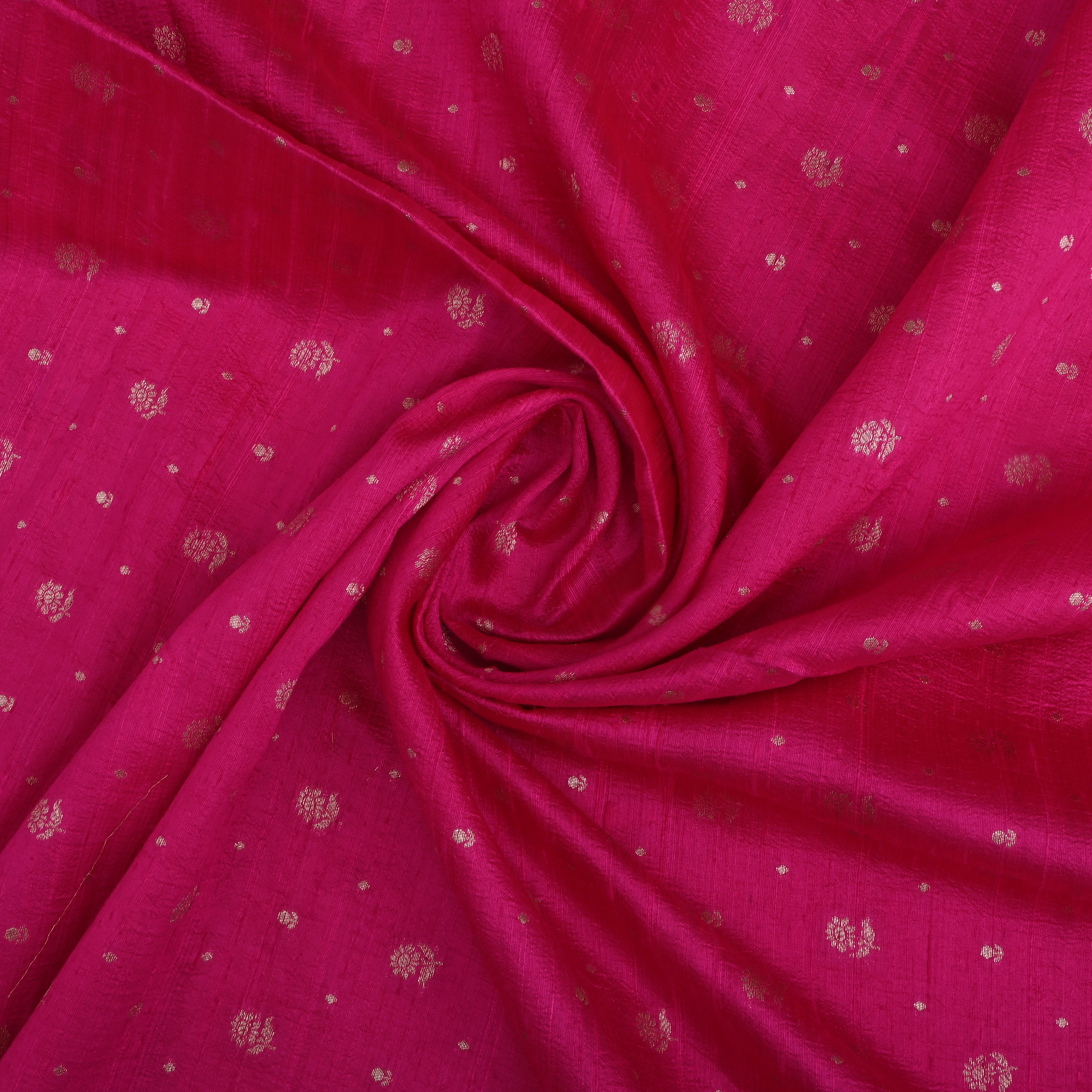 Hot Pink Jamawar Dupion Fabric With Floral Butti'S