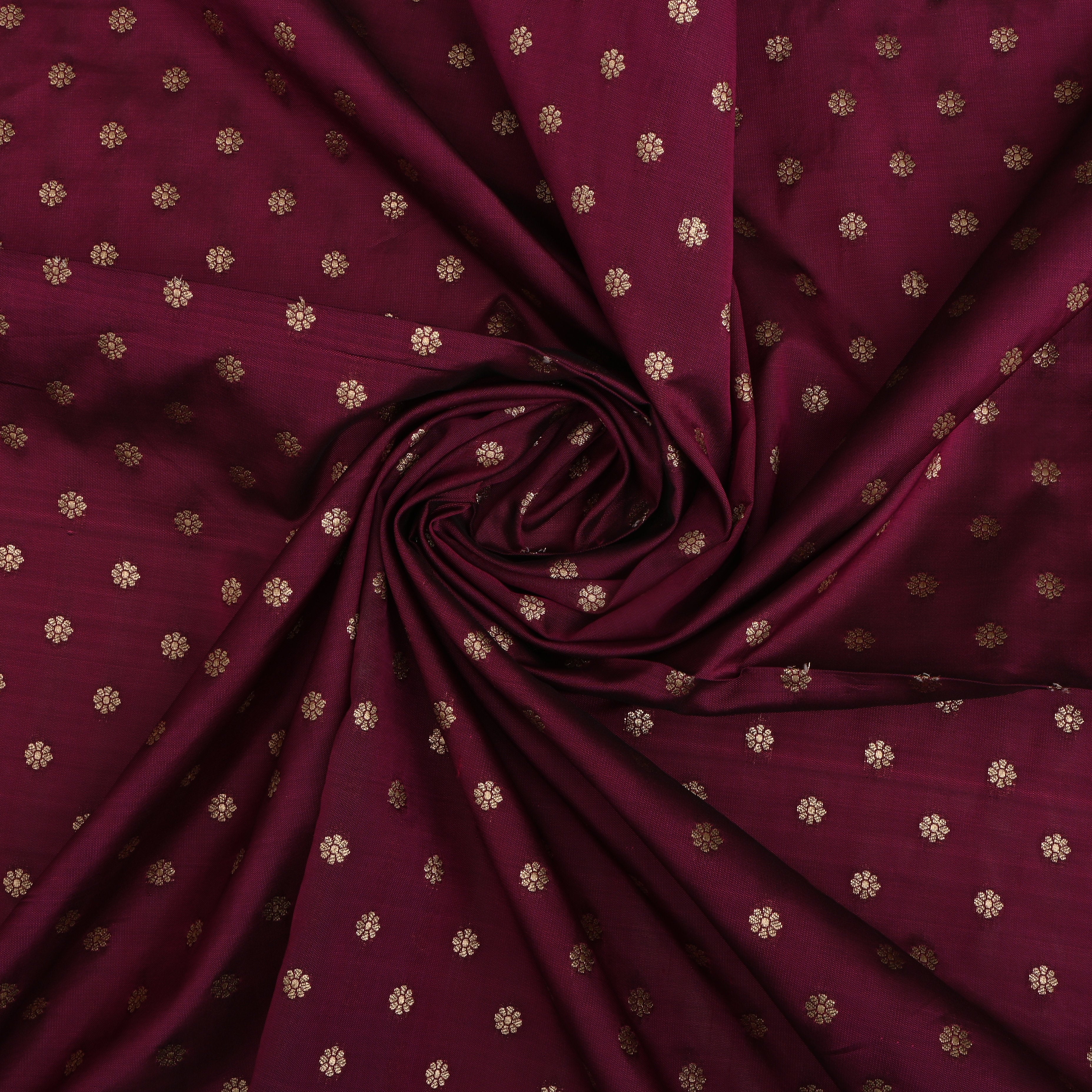 Burgundy Jamawar Silk Fabric With Floral Butti'S