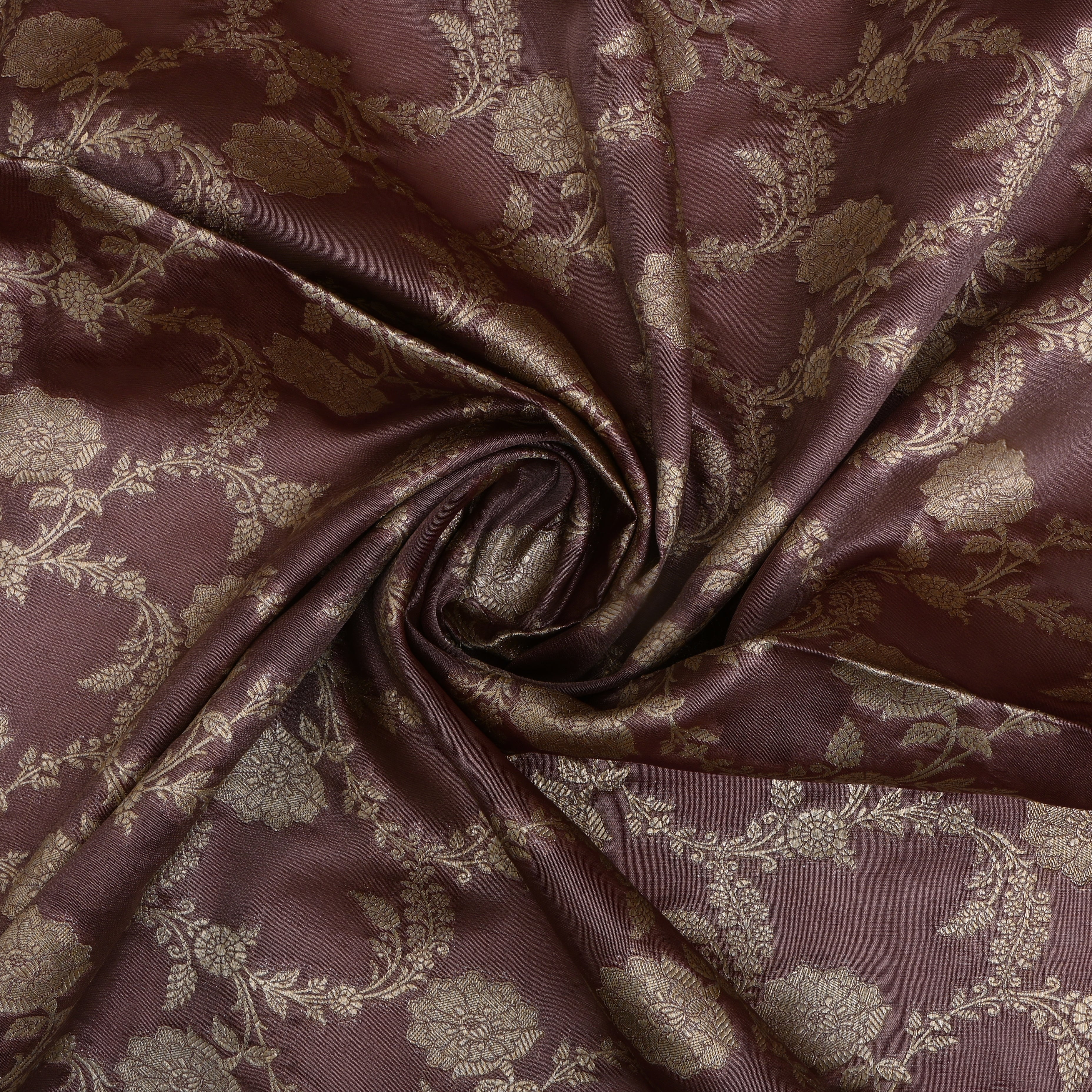 Purple Brown Jamawar Tissue Fabric With Floral Jaal