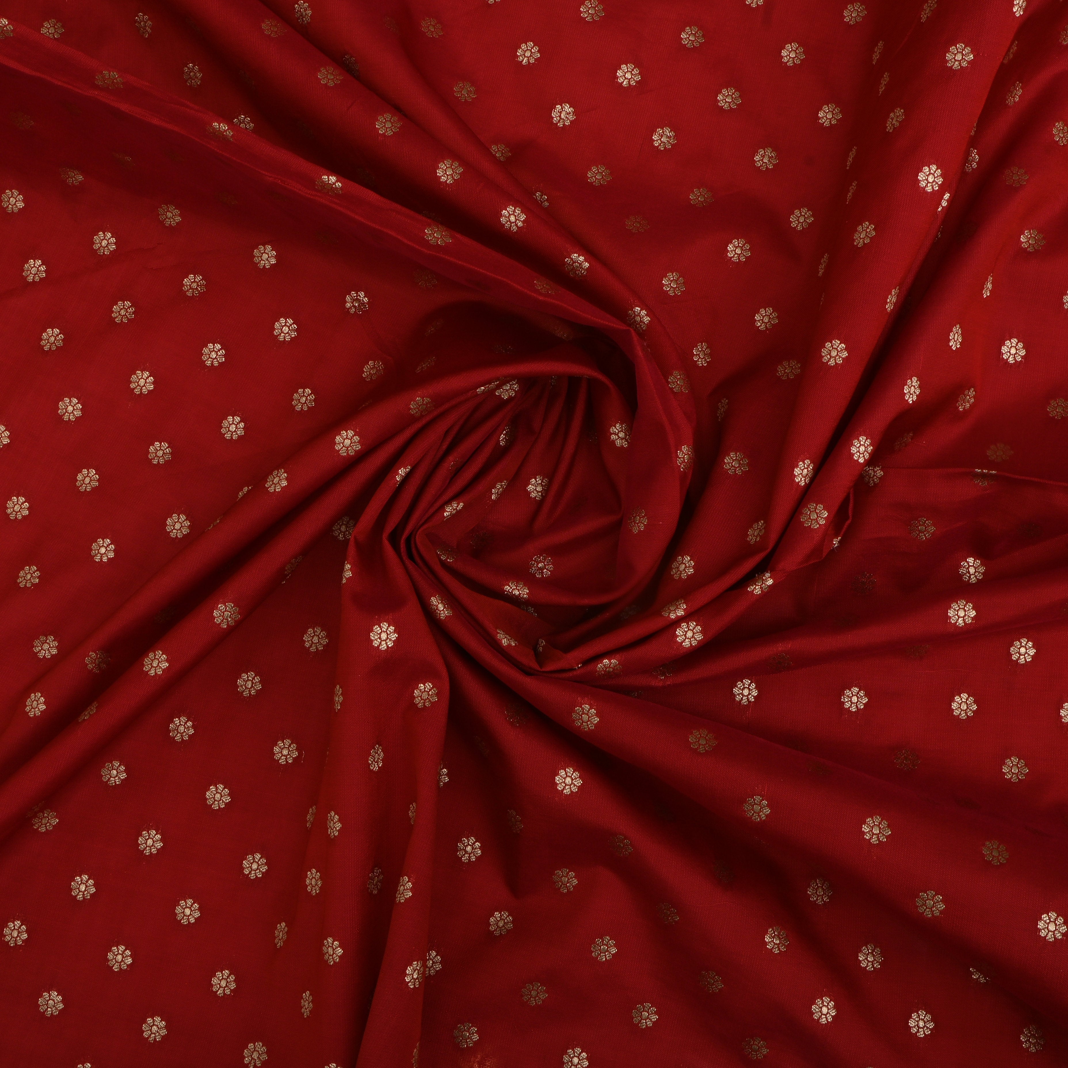 Red Jamawar Silk Fabric With Floral Butti'S