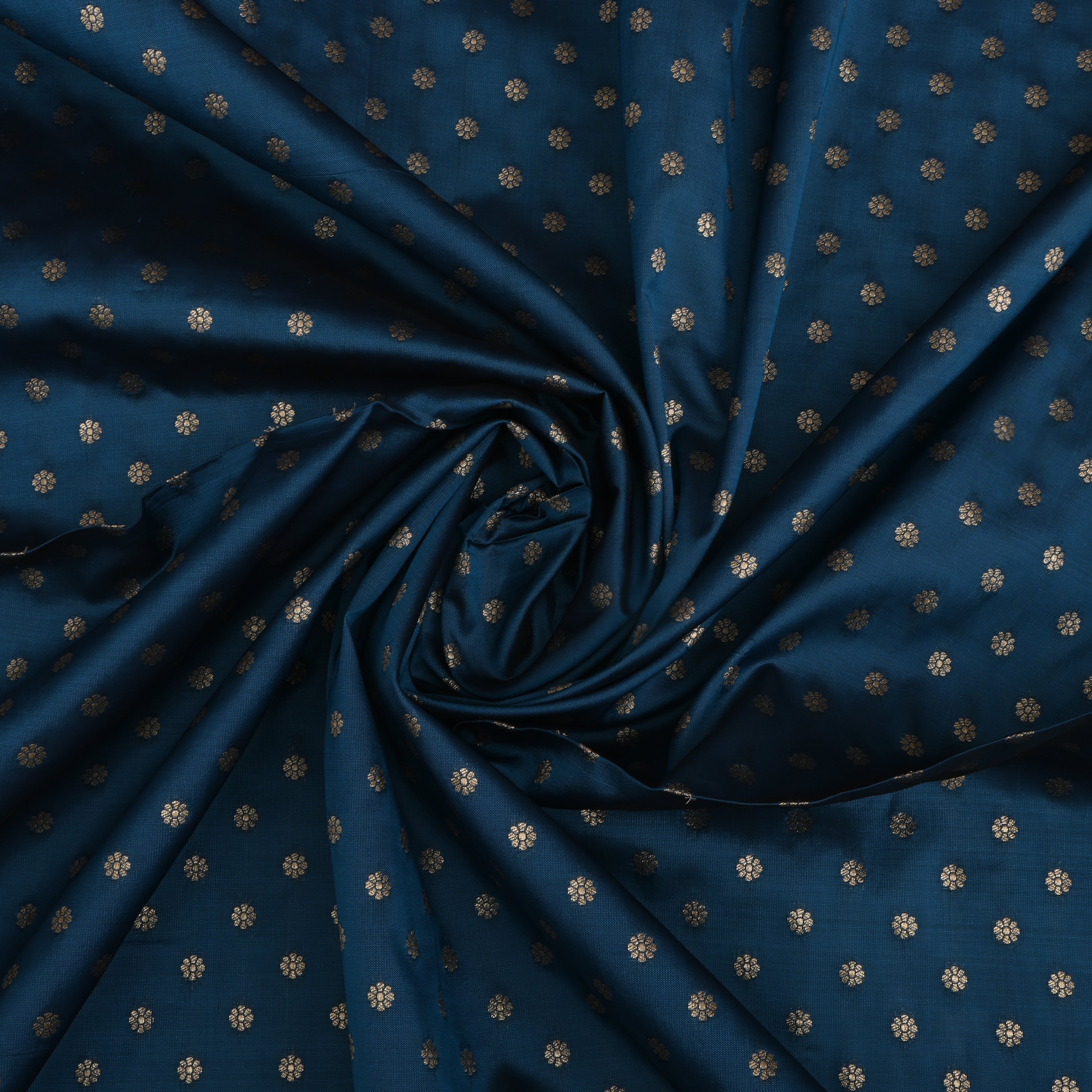 Cyan Cornflower Blue Jamawar Silk Fabric With Floral Butti'S
