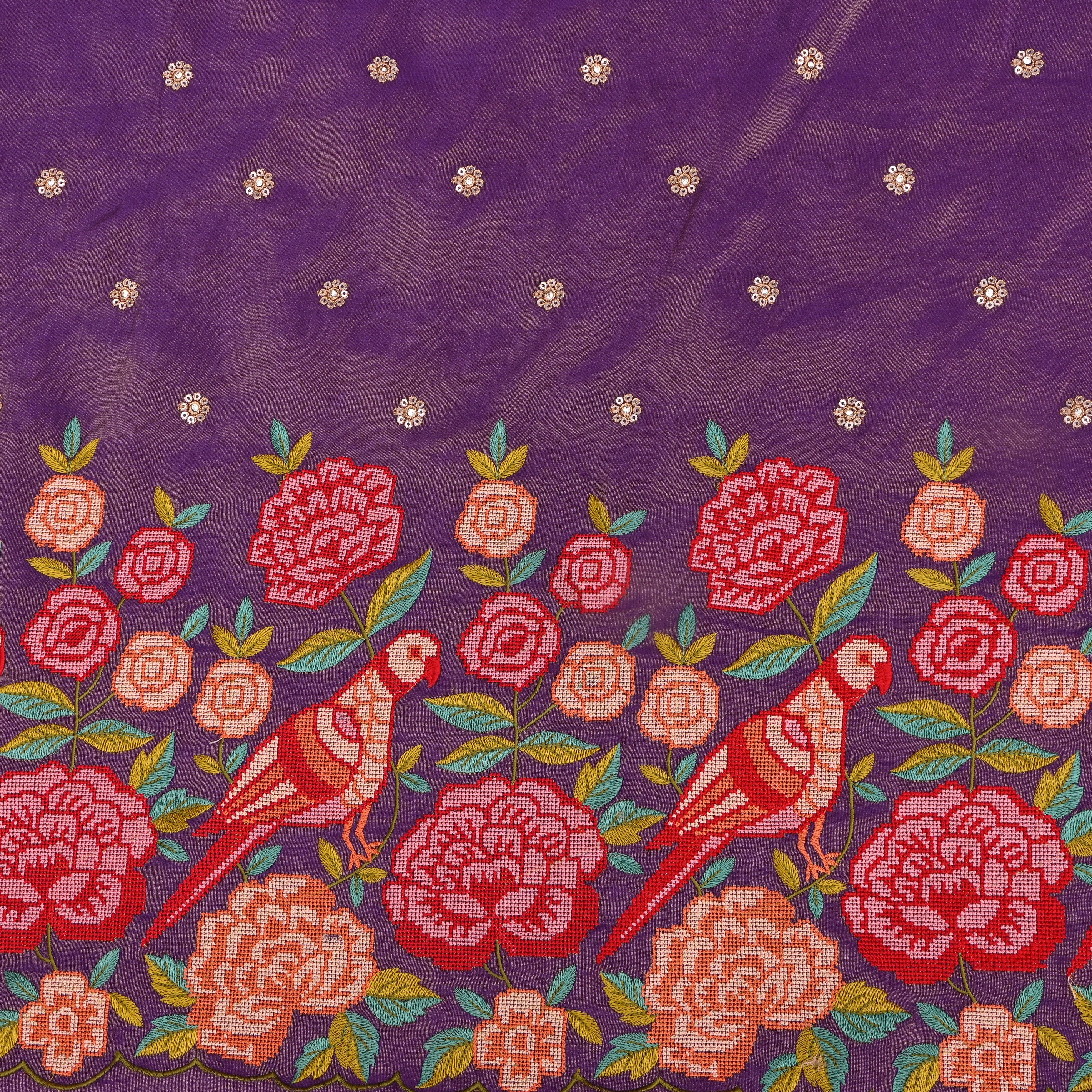 Purple Tissue Fabric With Petit Point Embroidery