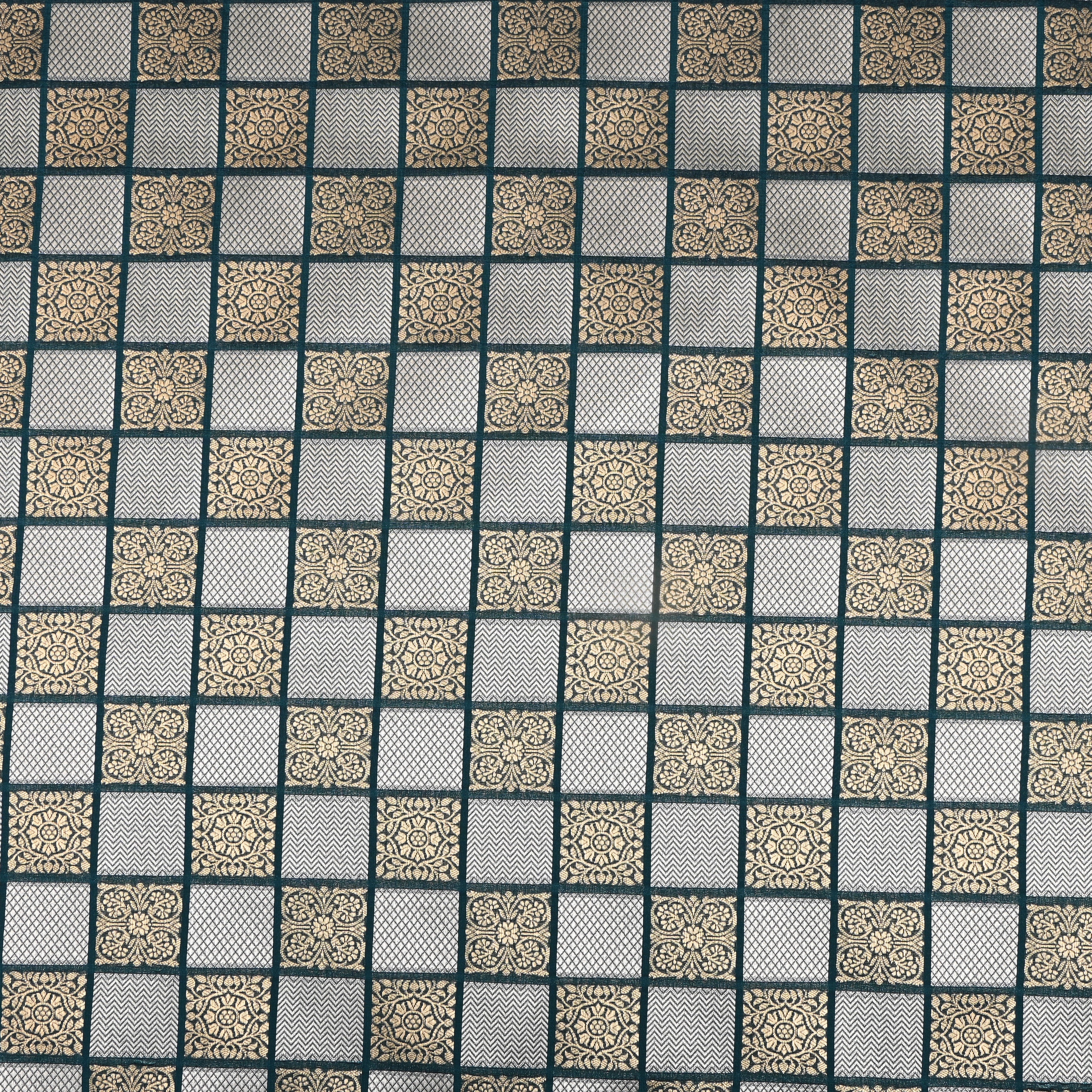 St Patrick'S Blue Banarasi Fabric With Checked Pattern