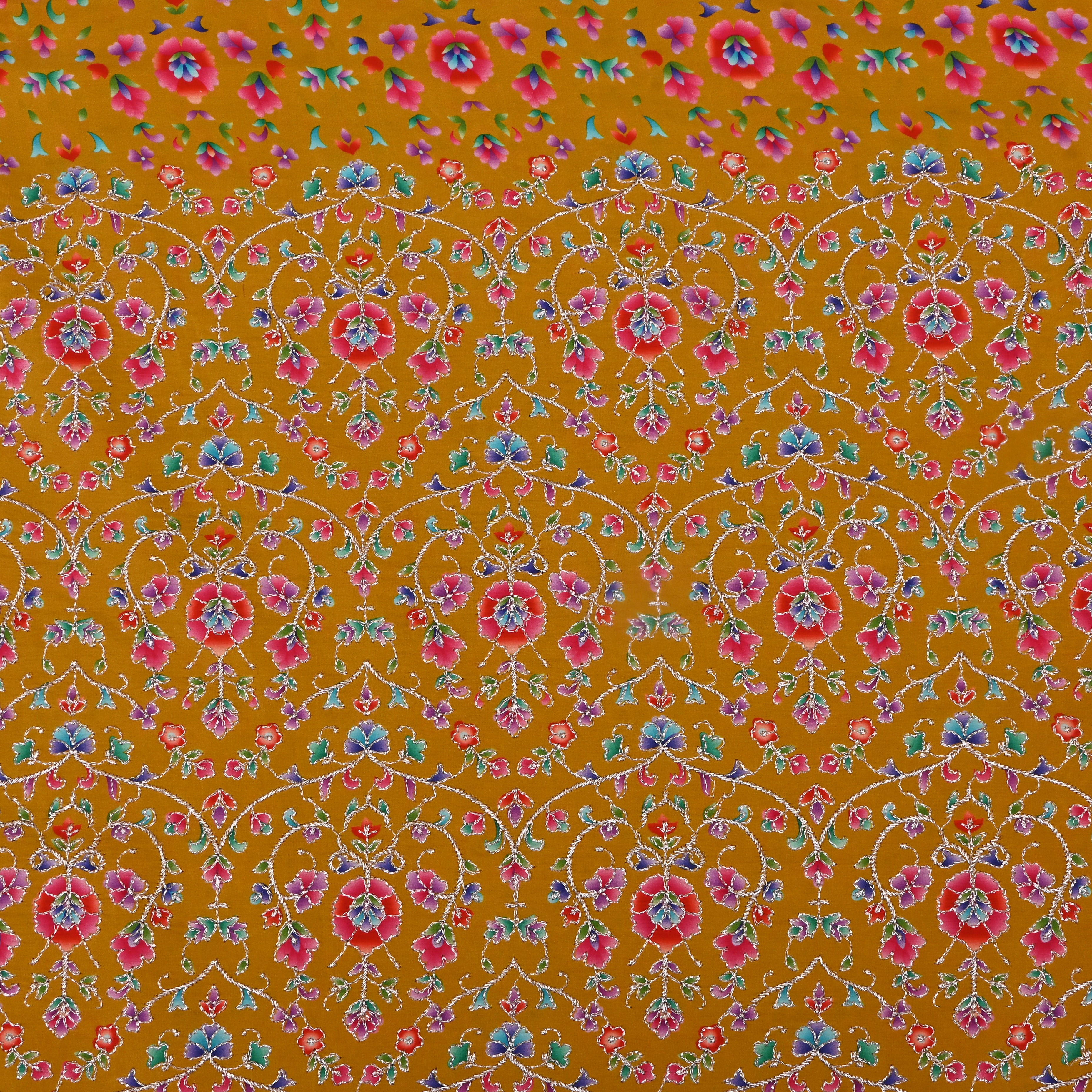 Gamboge Yellow Organza Fabric With Embroidery