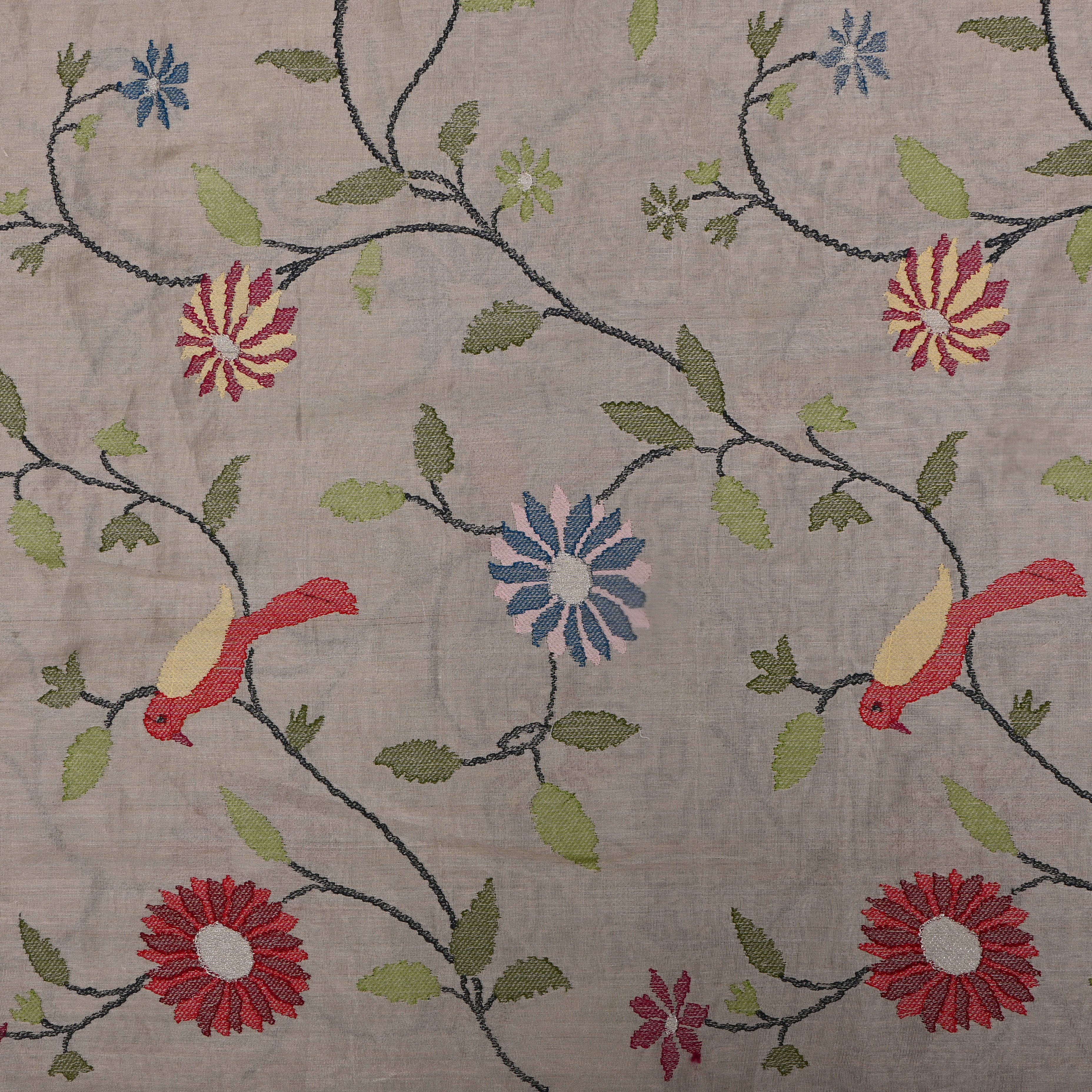 Dark Gray Tissue Fabric With Embroidery