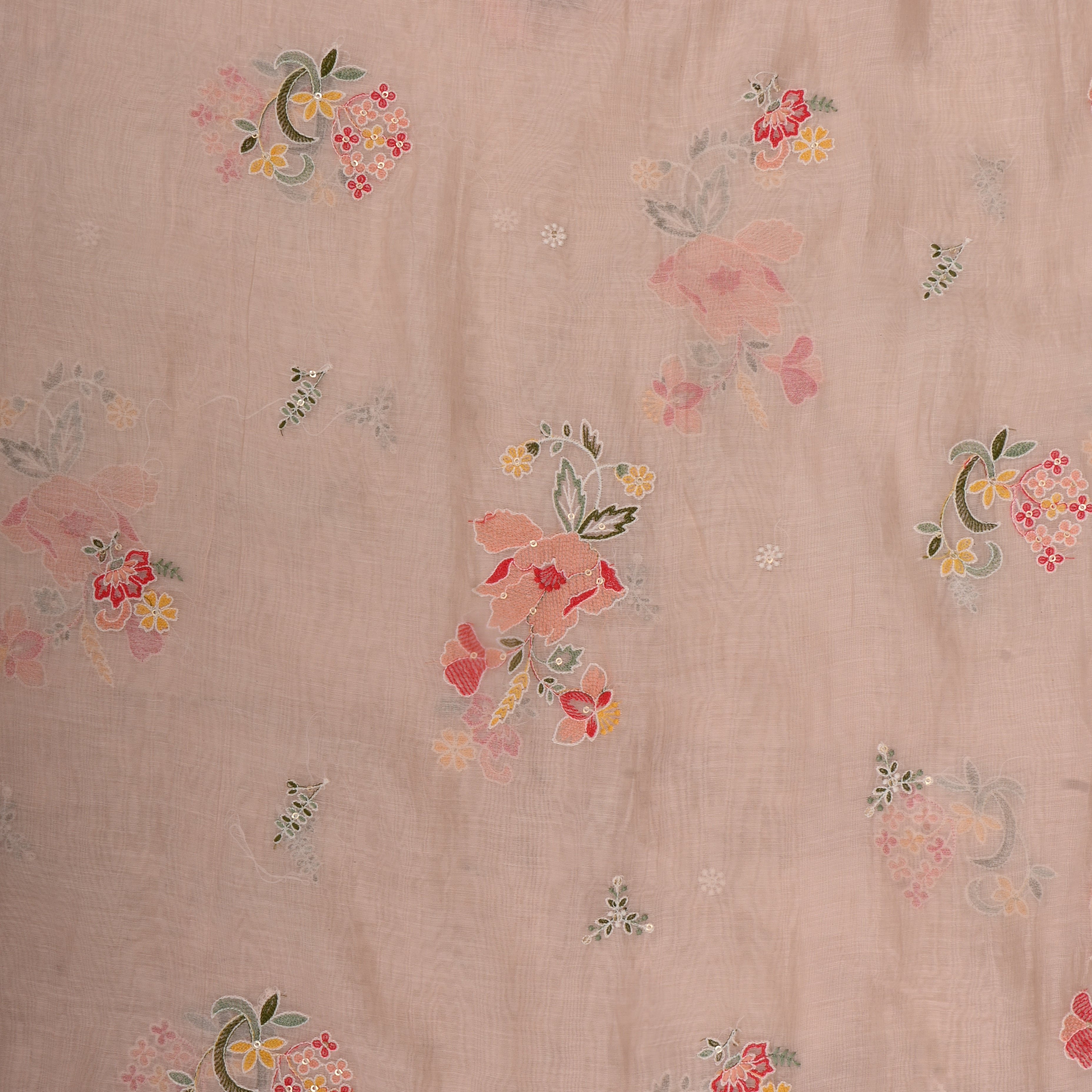 Soft Salmon Pink Chanderi Fabric With Embroidery