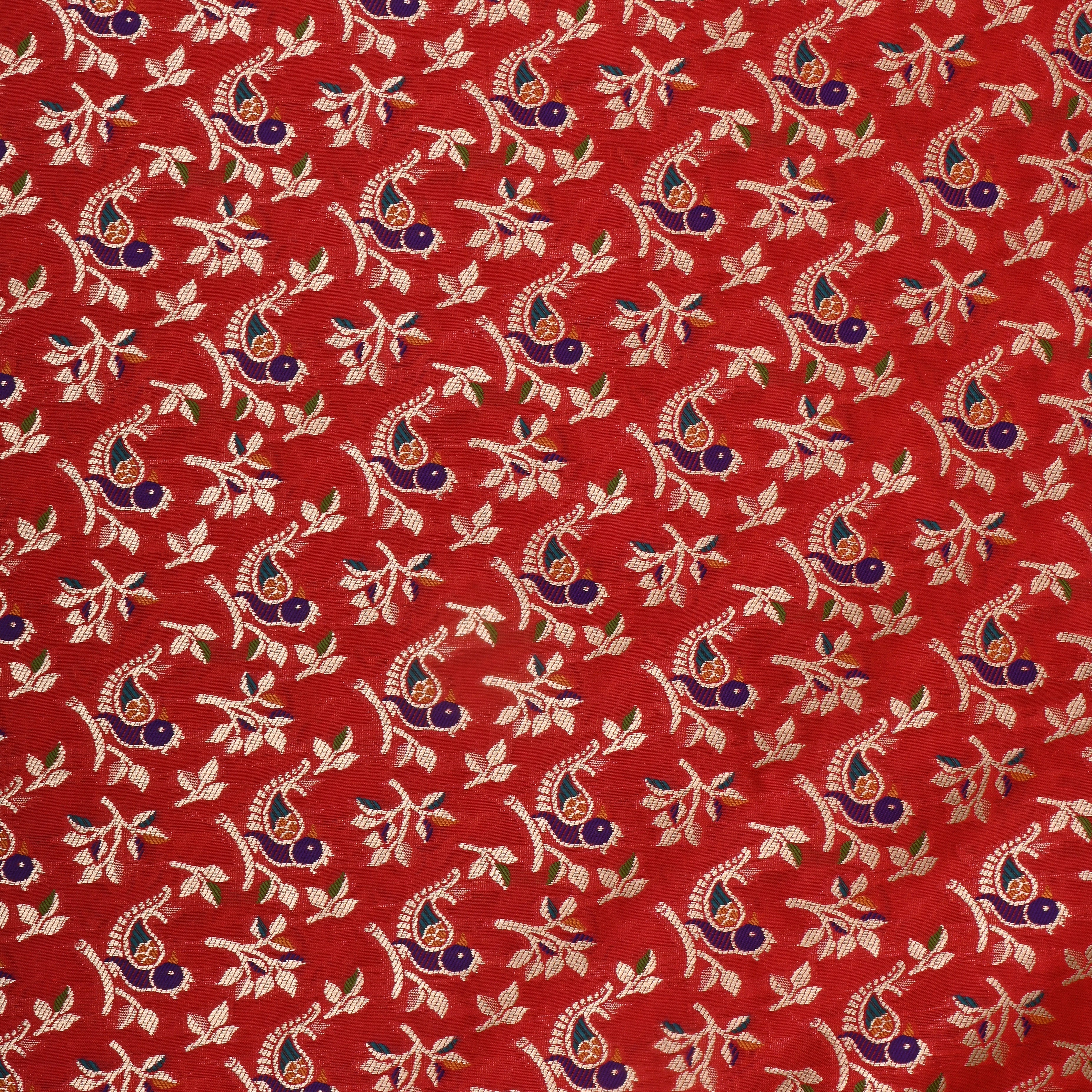 Orange Banarasi Fabric With Avian Pattern