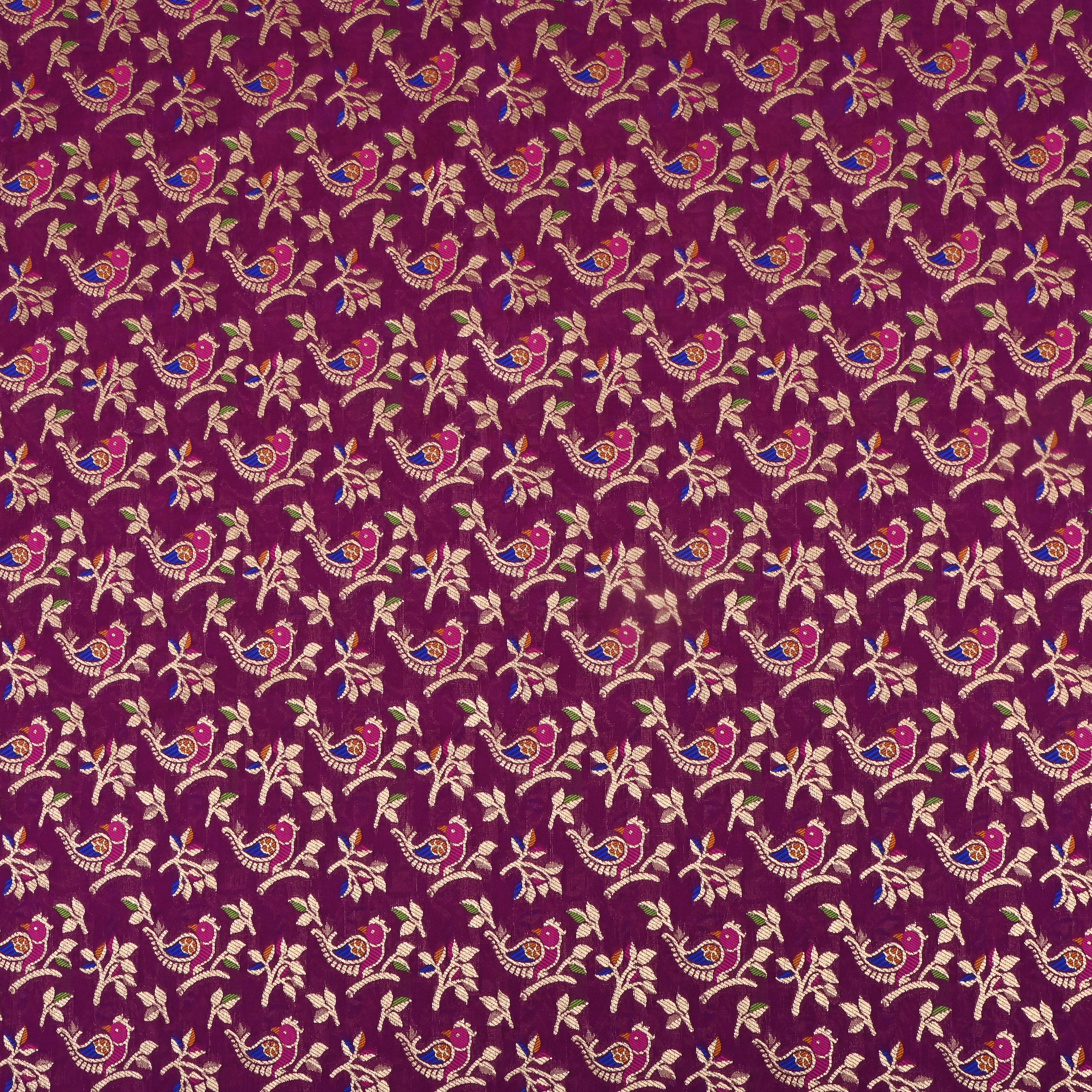 Magenta Purple Banaras Fabric With Avian Pattern