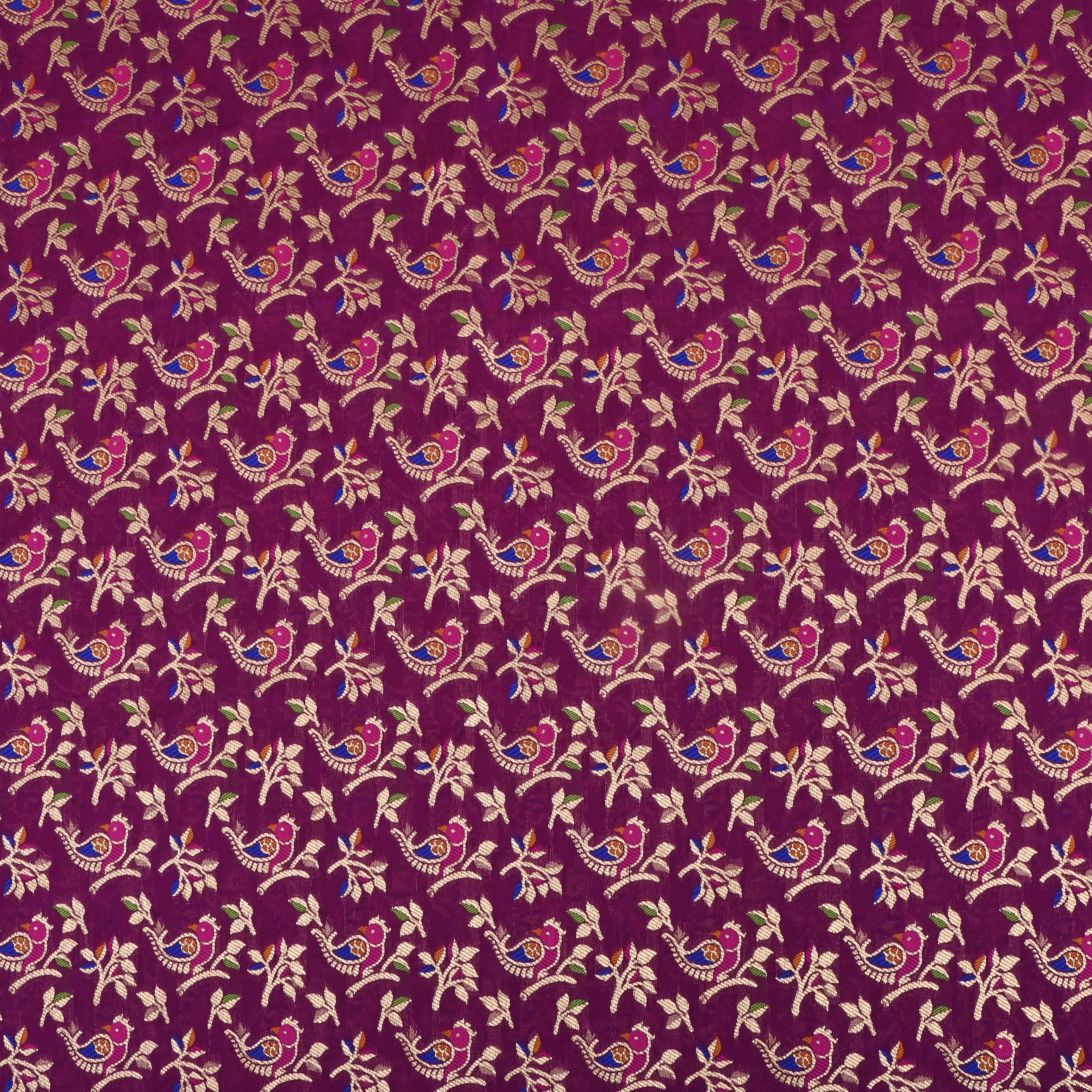 Magenta Purple Banarasi Fabric With Avian Pattern