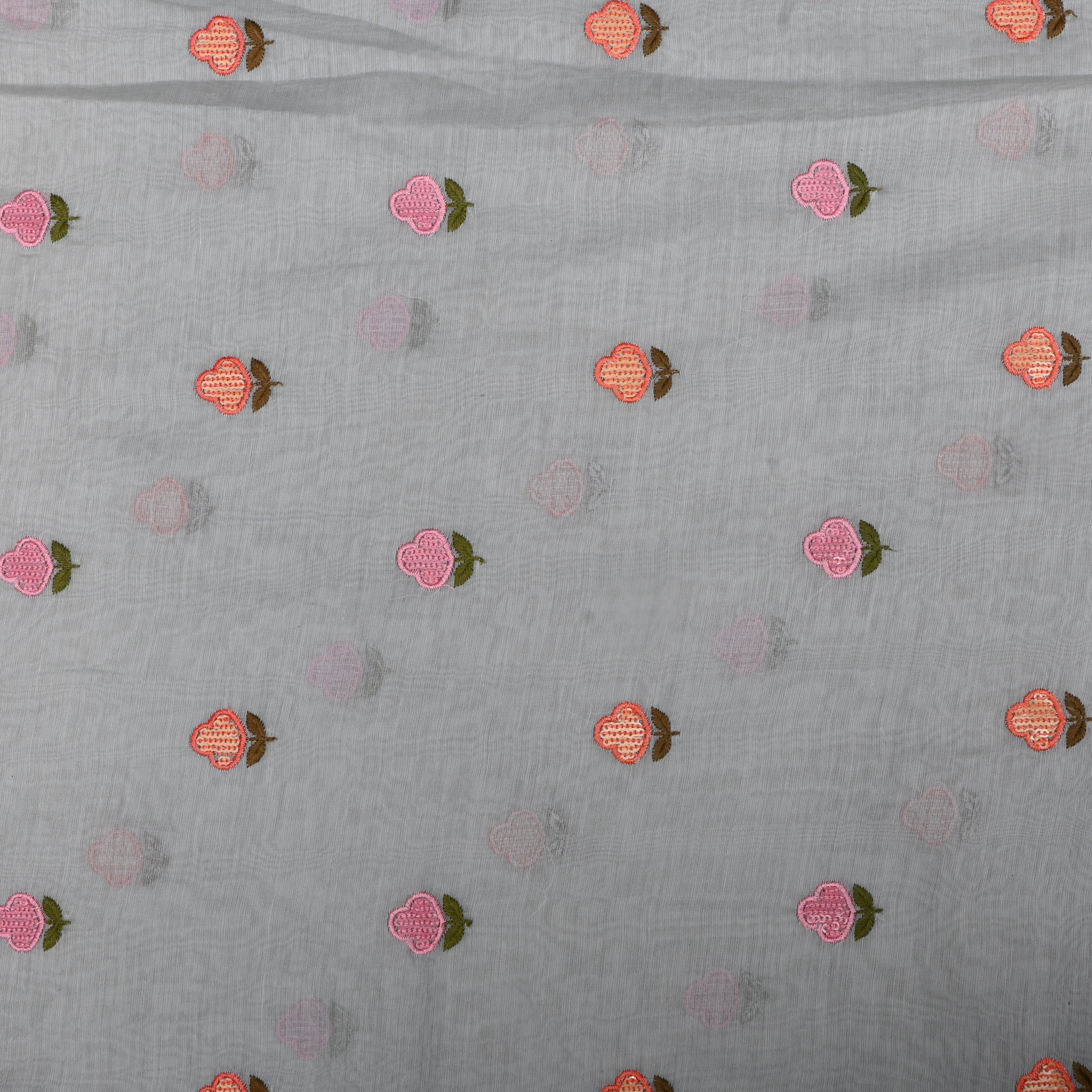 Grey Chanderi Fabric With Embroidery