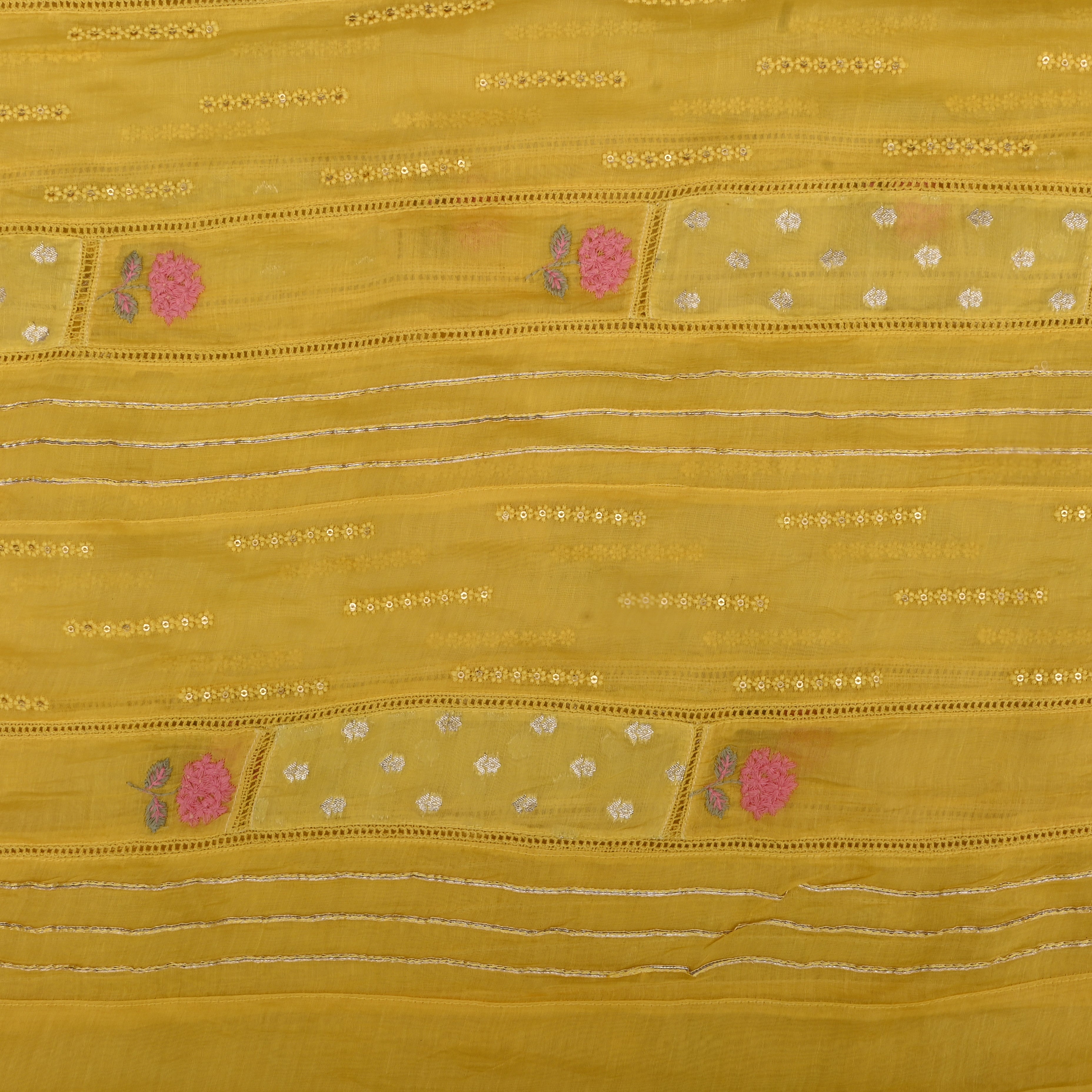 Vibrant Yellow Chanderi Fabric With Embroidery And Weave Work