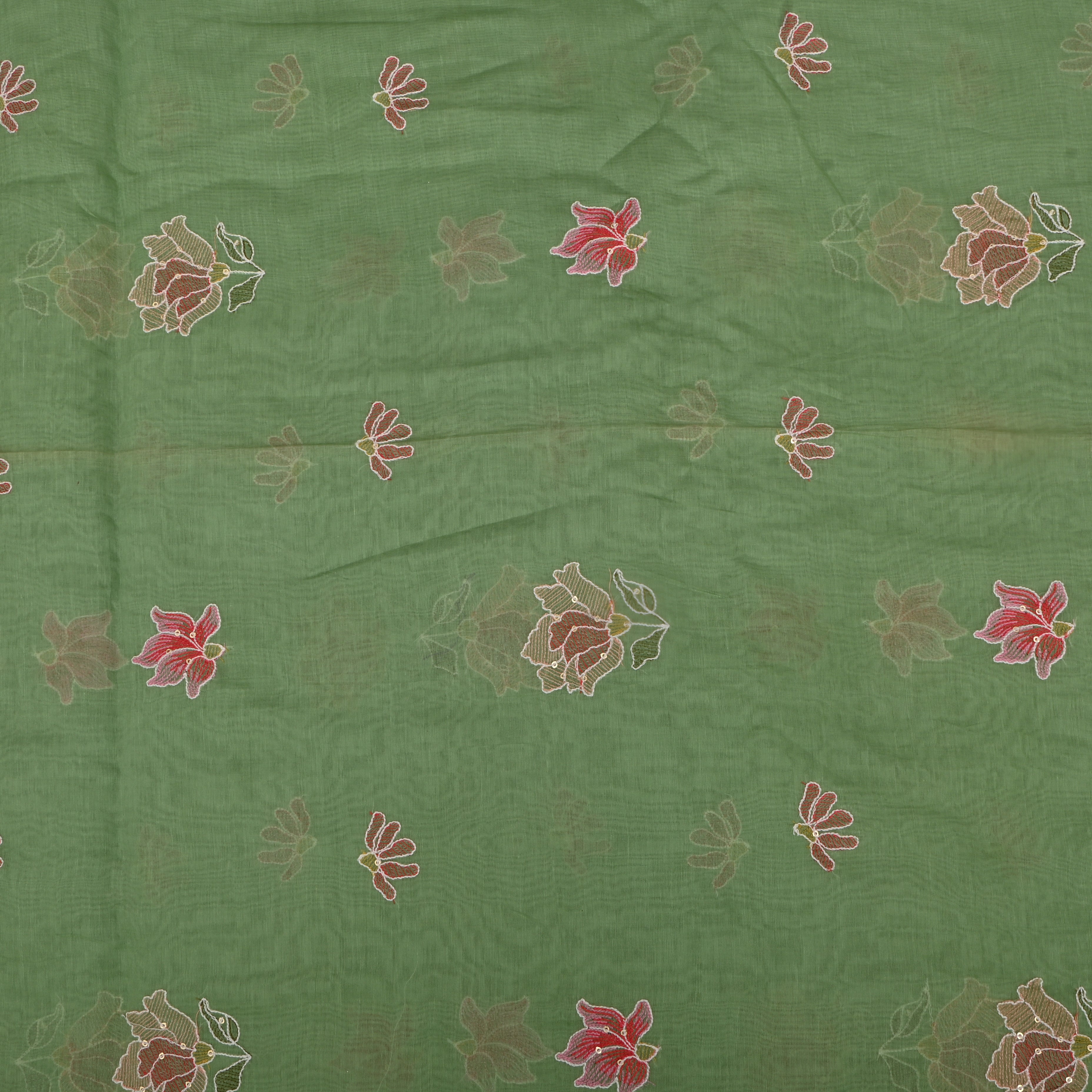 Pista Green Mulchanderi Fabric Thread Embroidery