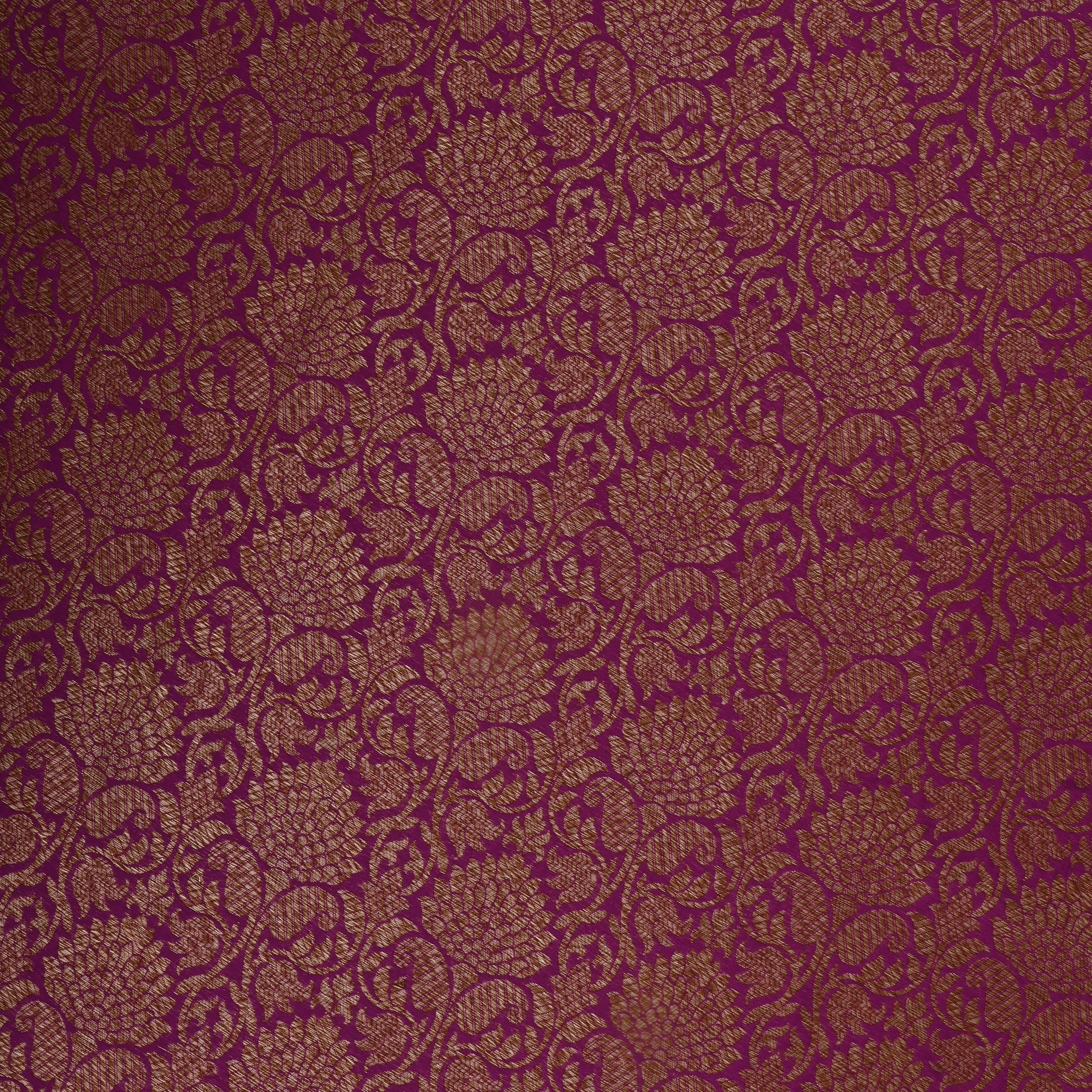 Dark Raspberry Jamawar Silk Fabric With Floral Jaal