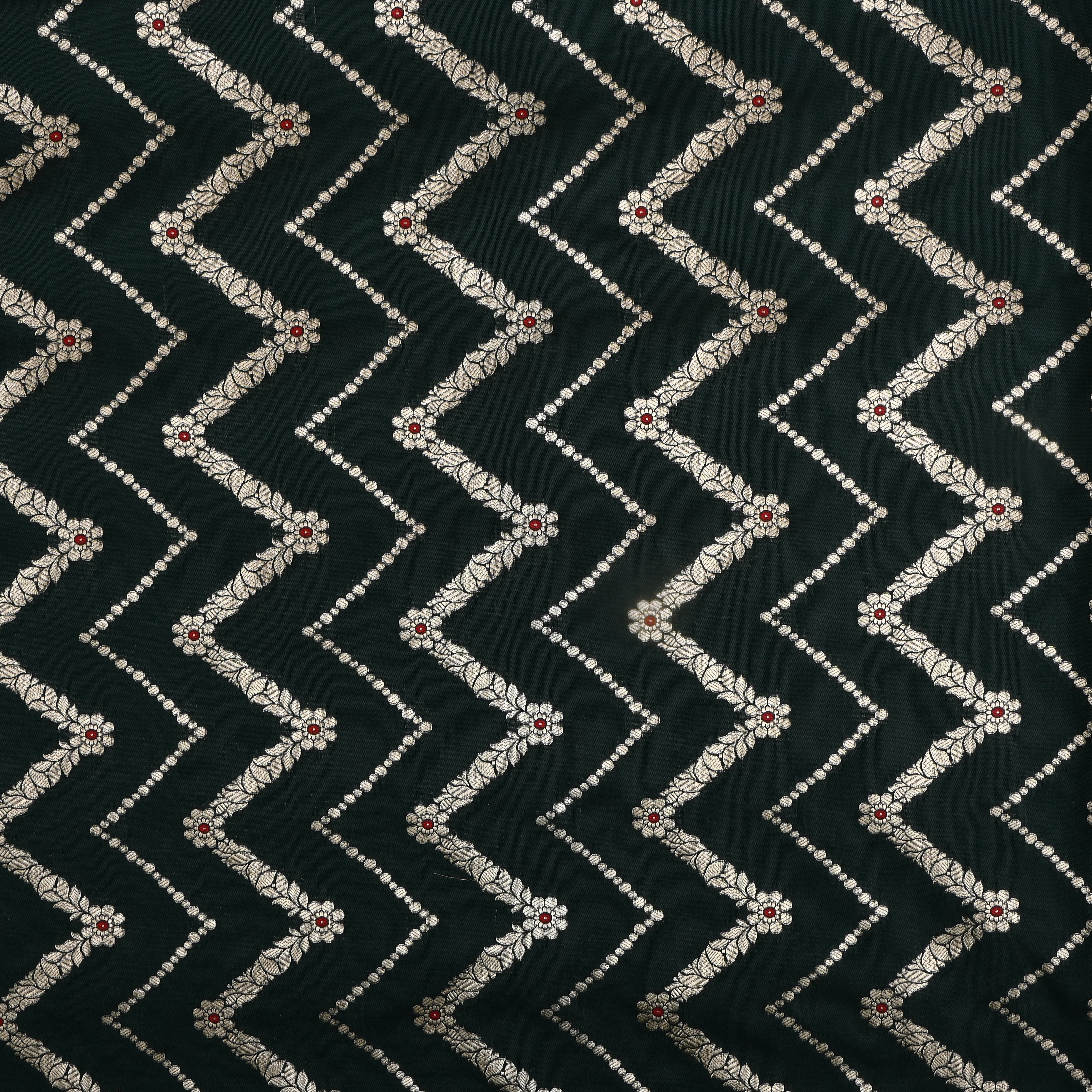 Bottle Green Jamawar Silk Fabric