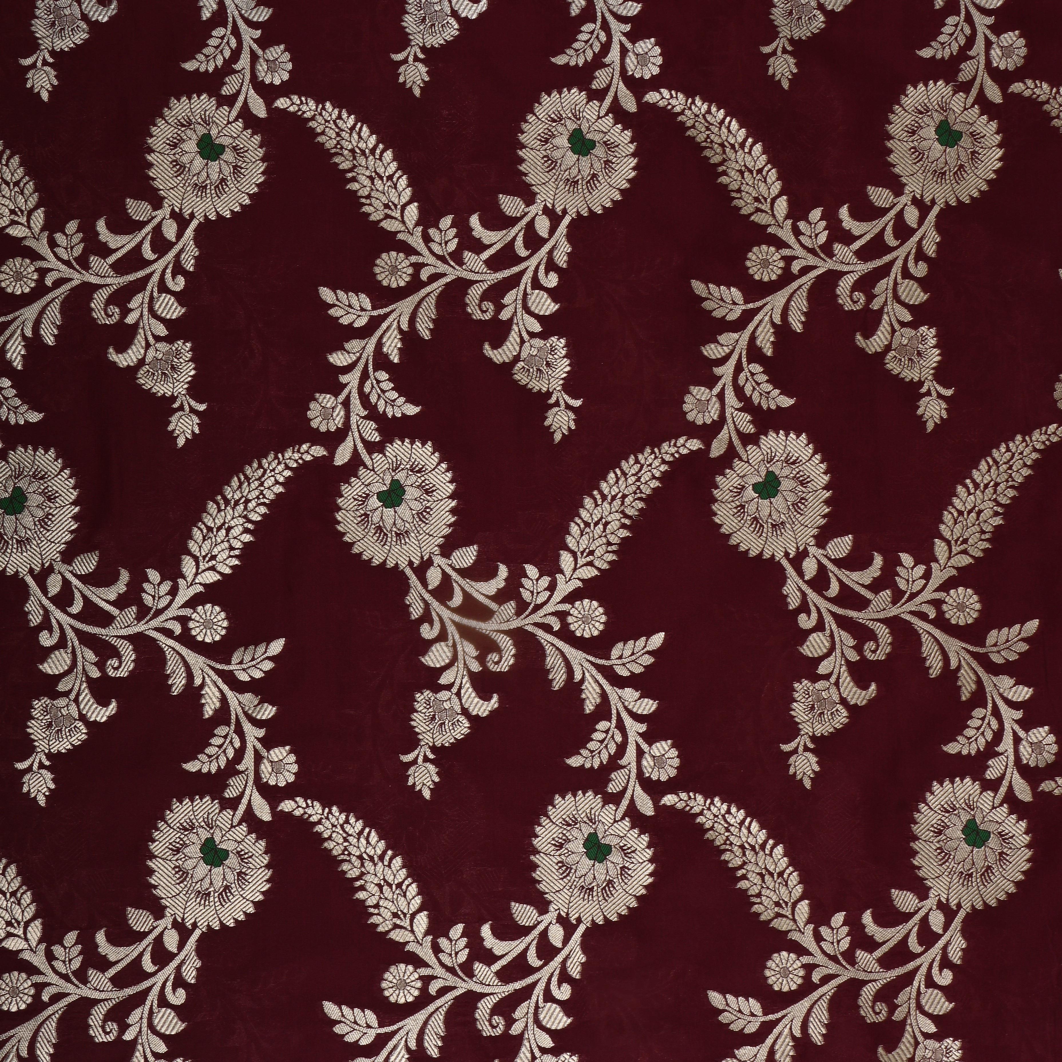 Dark Maroon Jamawar Silk Fabric