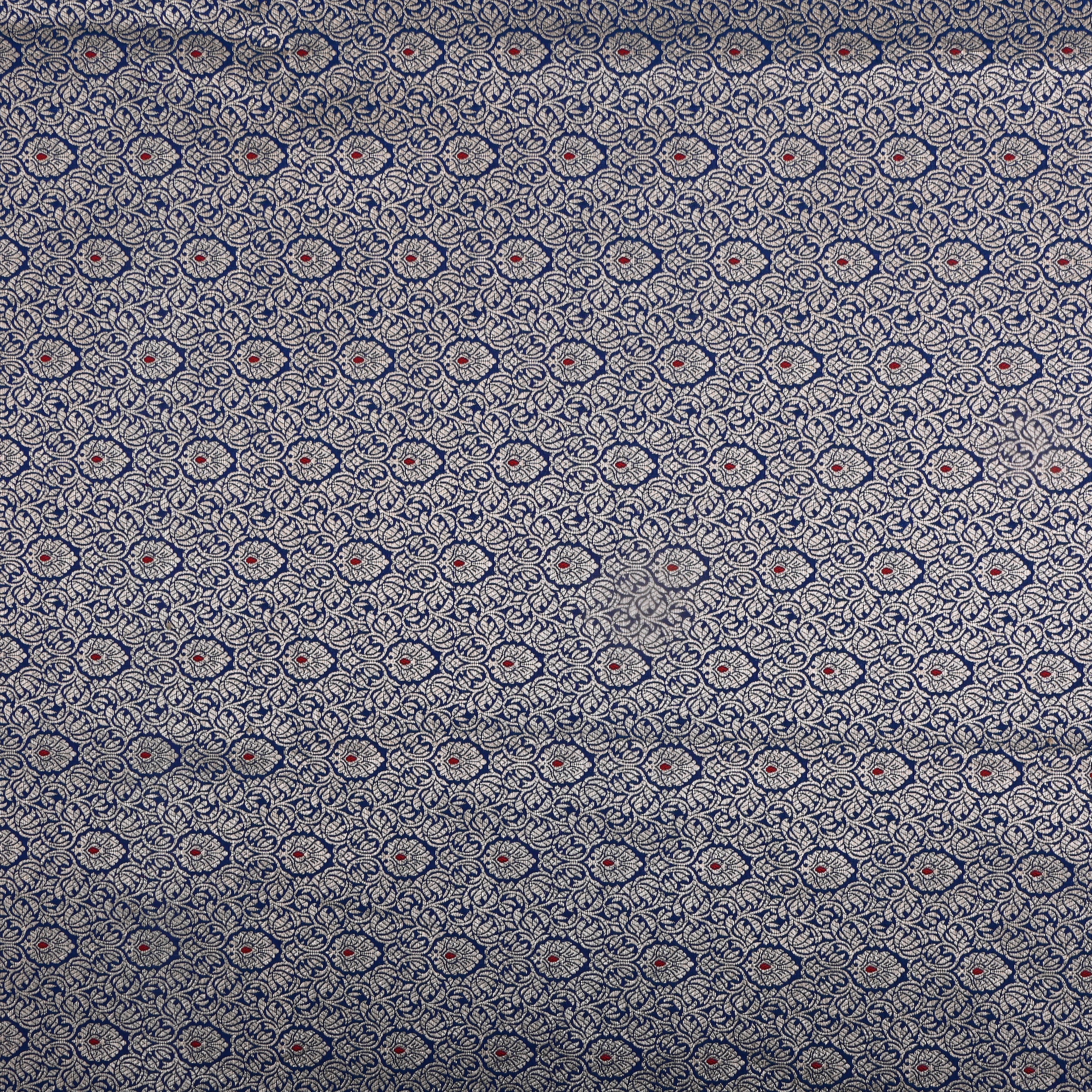 Dark Midnight Blue Jamawar Silk Fabric